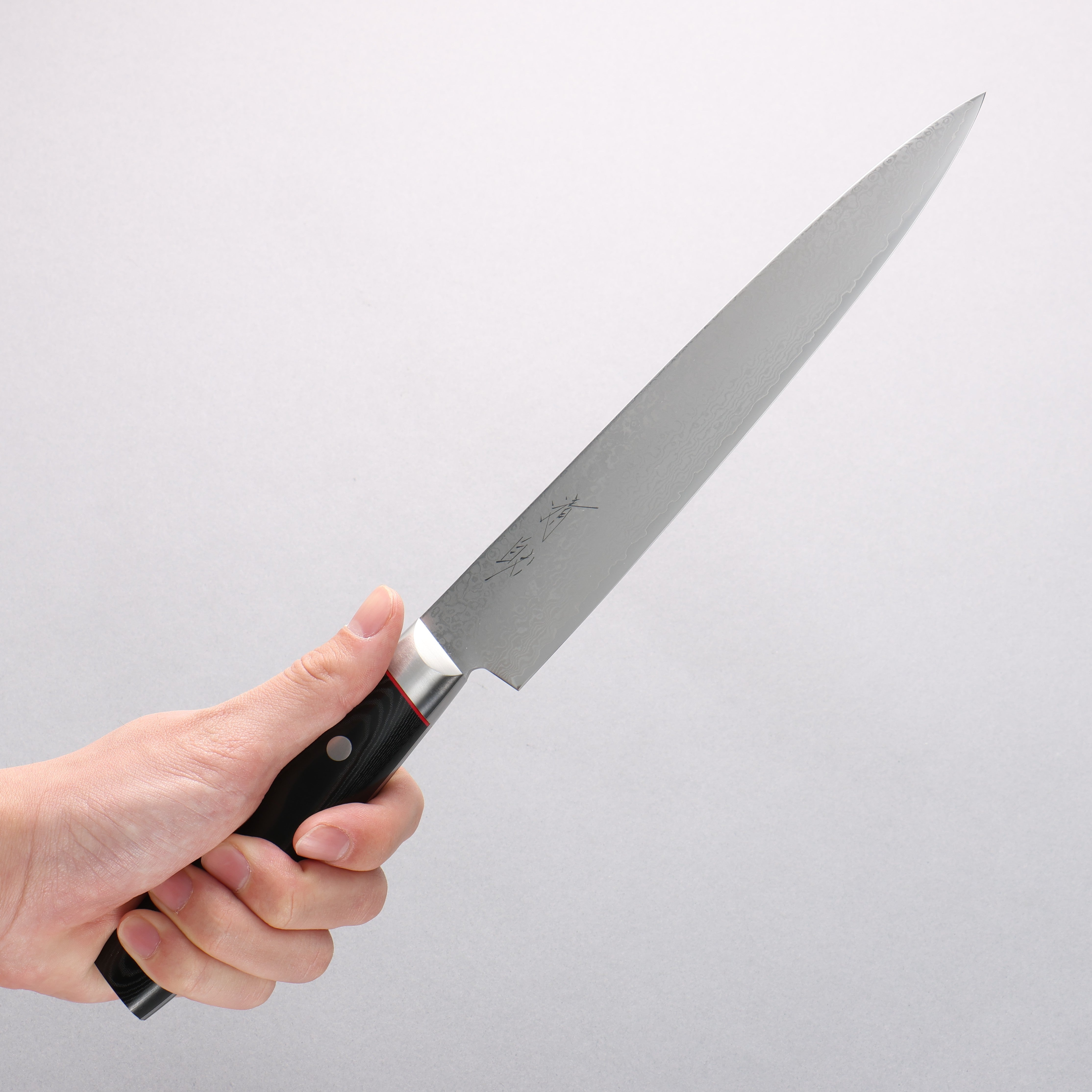 Seisuke VG10 Mirrored Finish Damascus Slicer 210mm Black Micarta Handle - Seisuke Knife