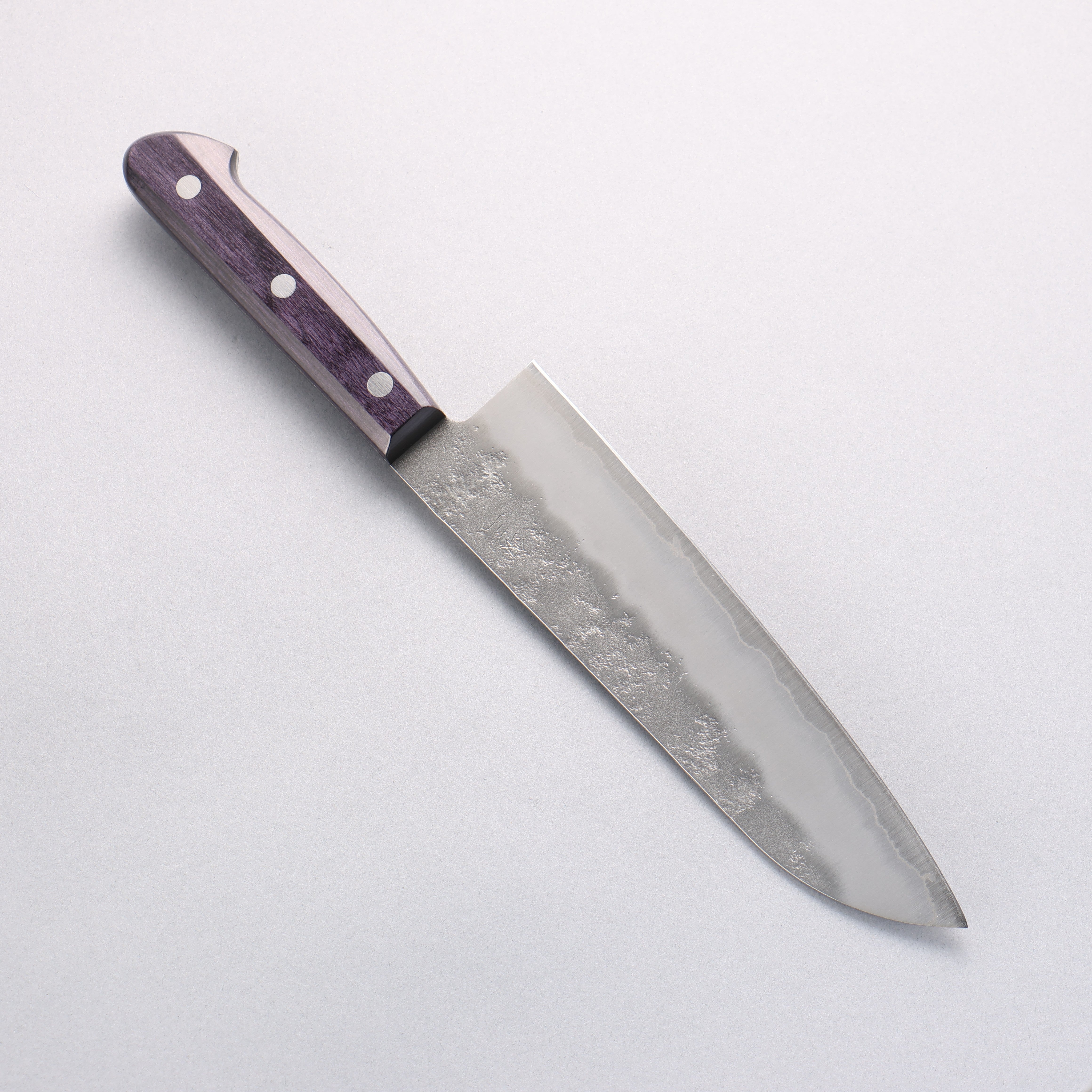 Seisuke Budou Silver Steel No.3 Nashiji Santoku 180mm Purple Pakkawood Handle - Seisuke Knife