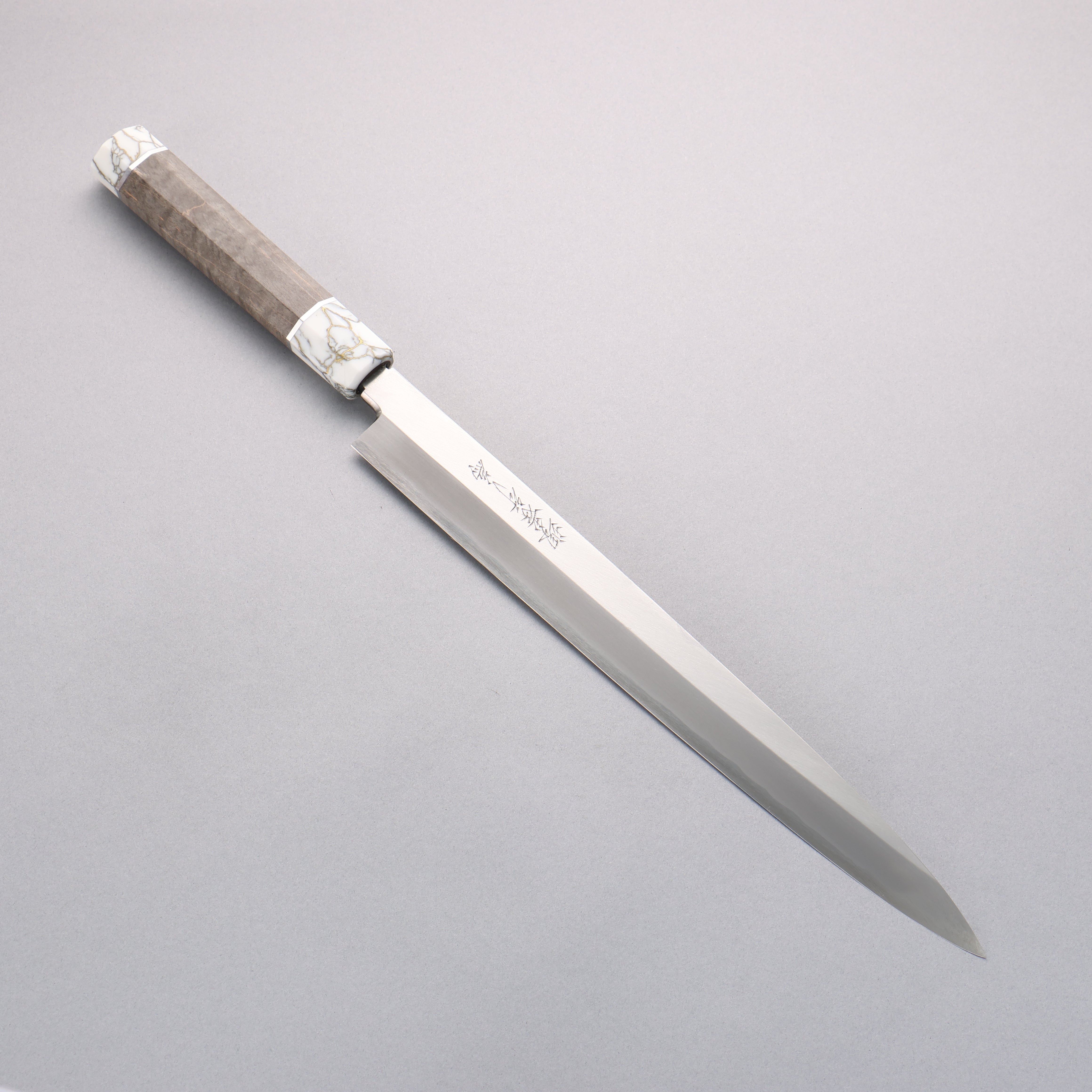 Sakai Takayuki Chef Series Silver Steel No.3 Yanagiba 300mm Stabilized wood (White Ferrule and End Cap) Handle with Sheath - Seisuke Knife