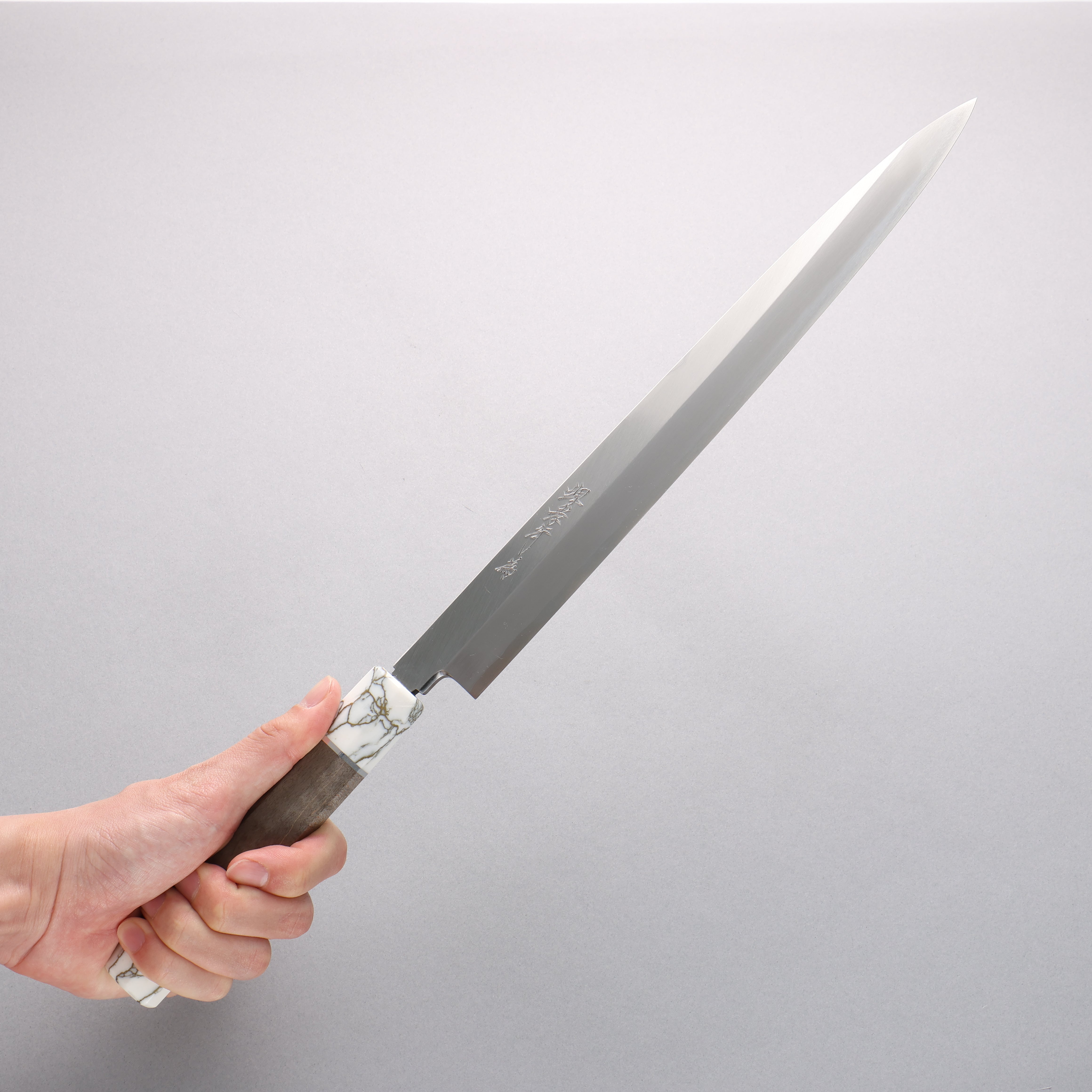 Sakai Takayuki Chef Series Silver Steel No.3 Yanagiba 300mm Stabilized wood (White Ferrule and End Cap) Handle with Sheath - Seisuke Knife