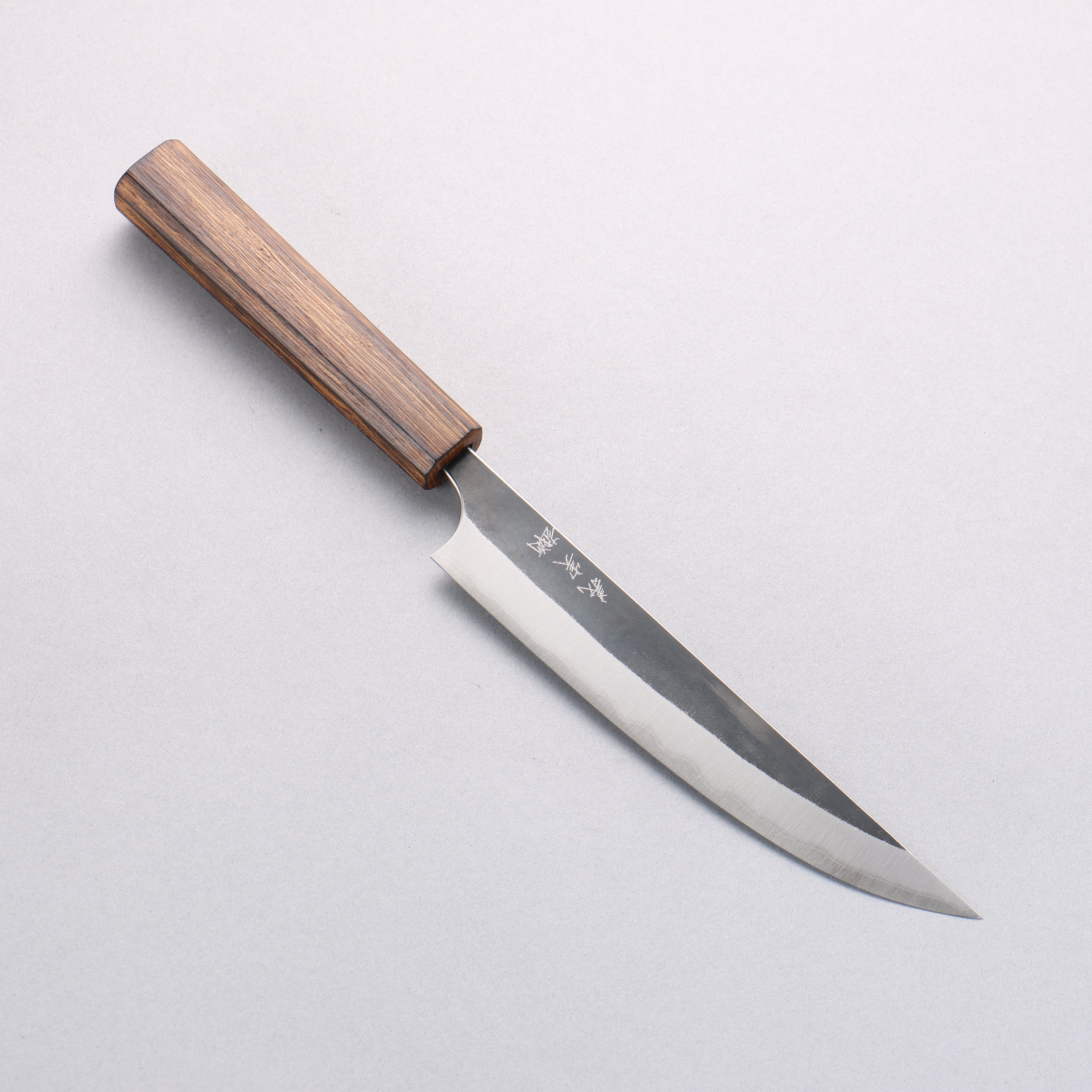 Yoshimi Kato Blue Super Black Finished Kengata Petty-Utility 170mm Lacquered Burnt Oak Handle - Seisuke Knife