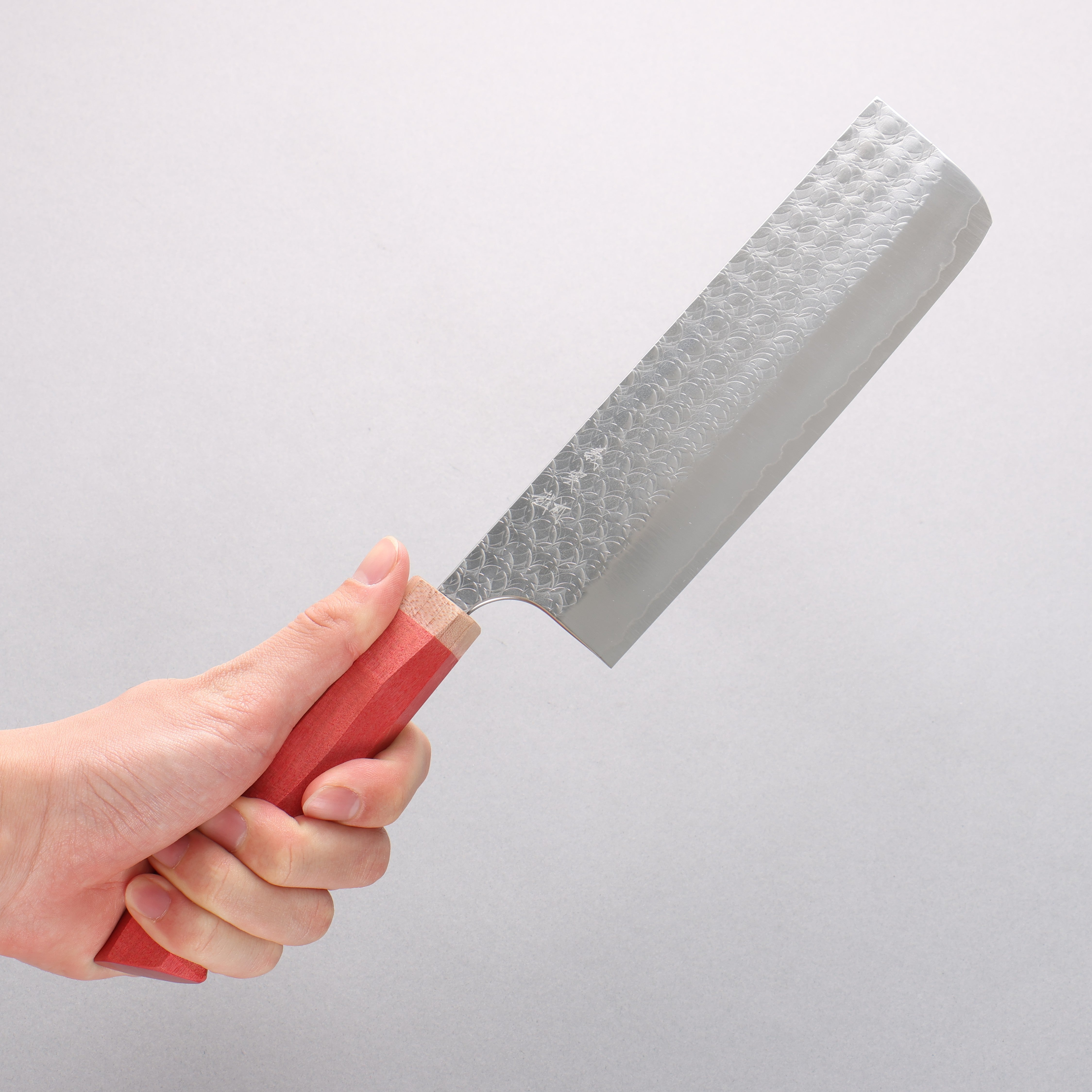 Yoshimi Kato Minamo SG2 Hammered Nakiri 165mm Red Western-Style Handle - Seisuke Knife