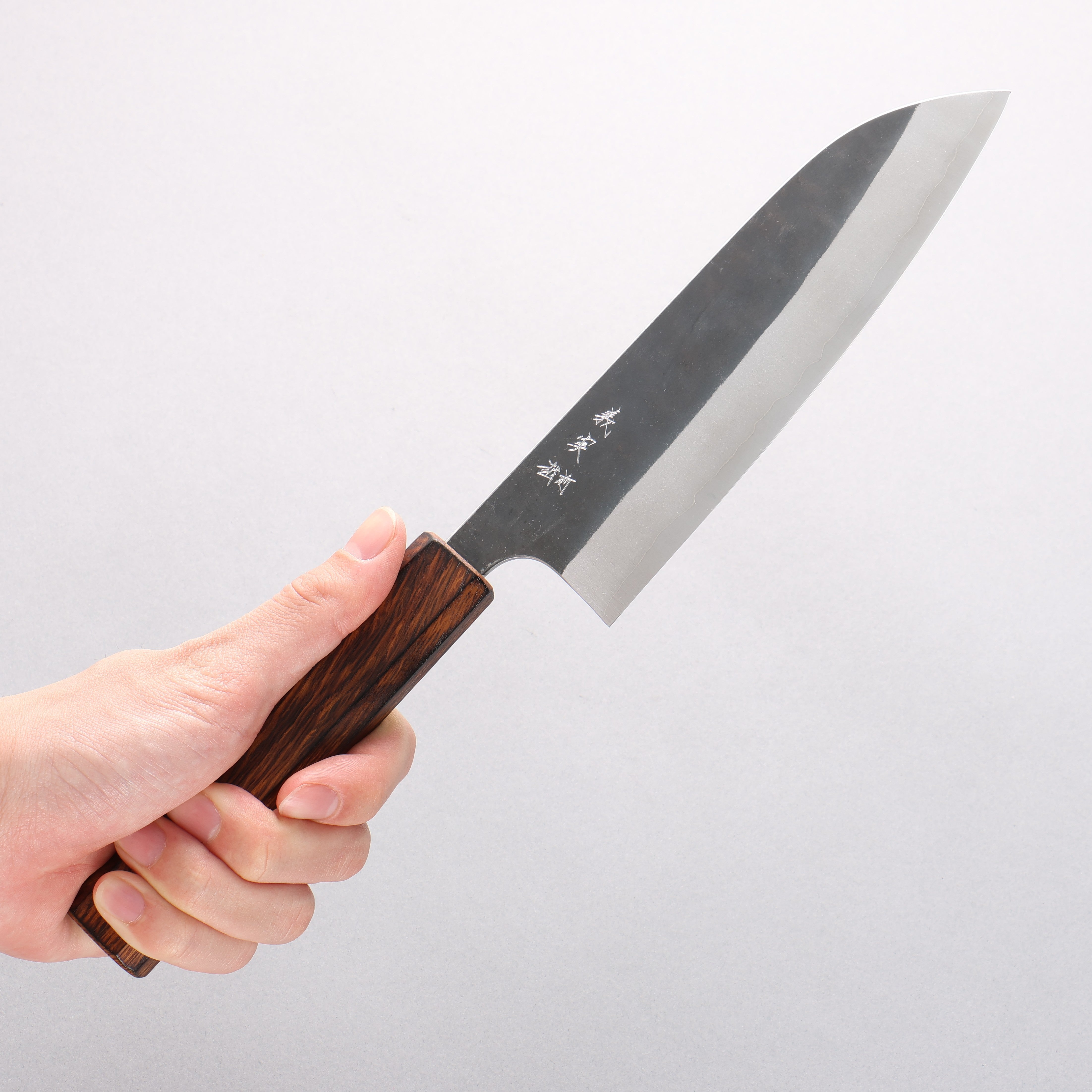 Yoshimi Kato Blue Super Black Finished Santoku 170mm Lacquered Burnt Oak Handle - Seisuke Knife