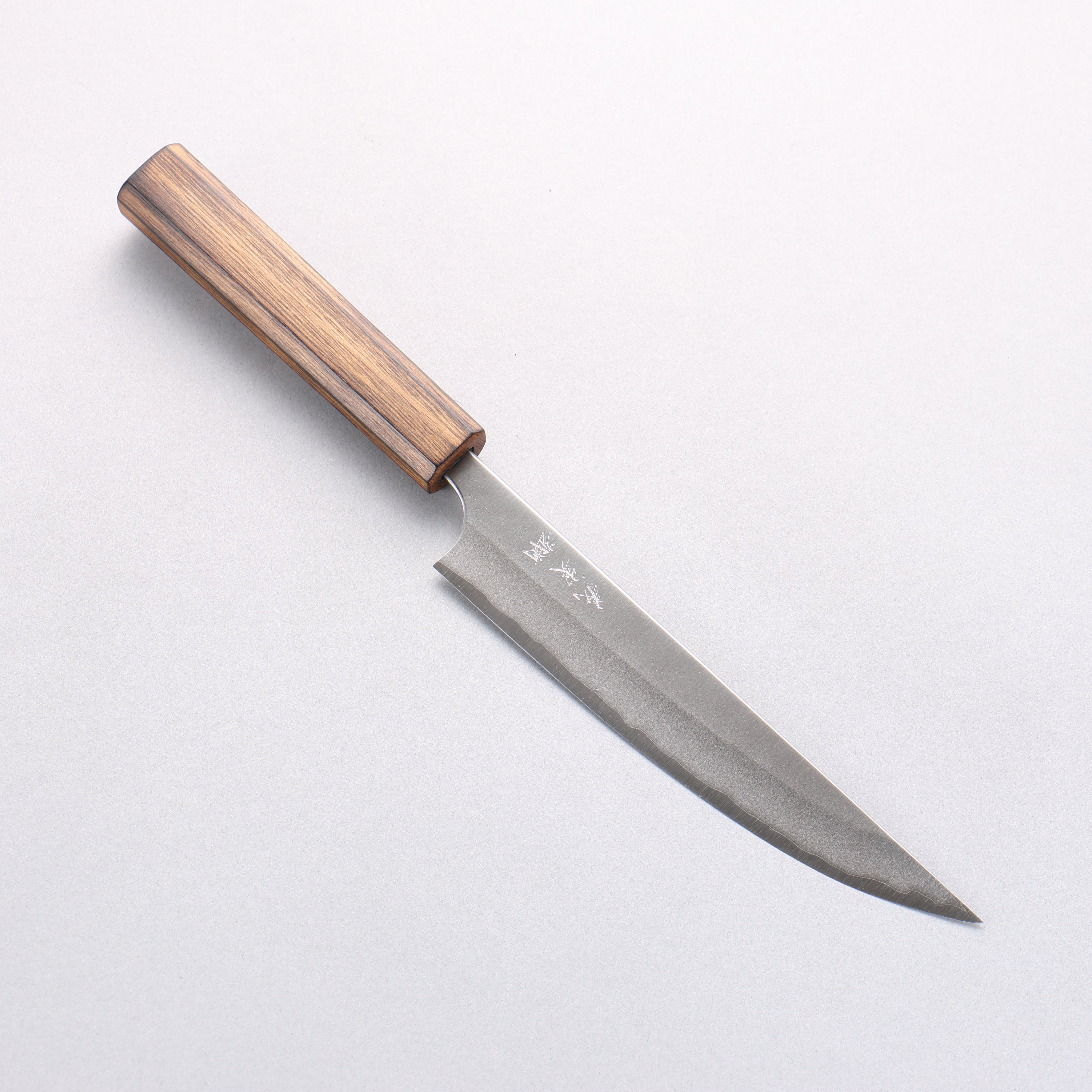 Yoshimi Kato Blue Super Nashiji Kengata Petty-Utility 170mm Burnt Oak (Lacquered) Handle - Seisuke Knife