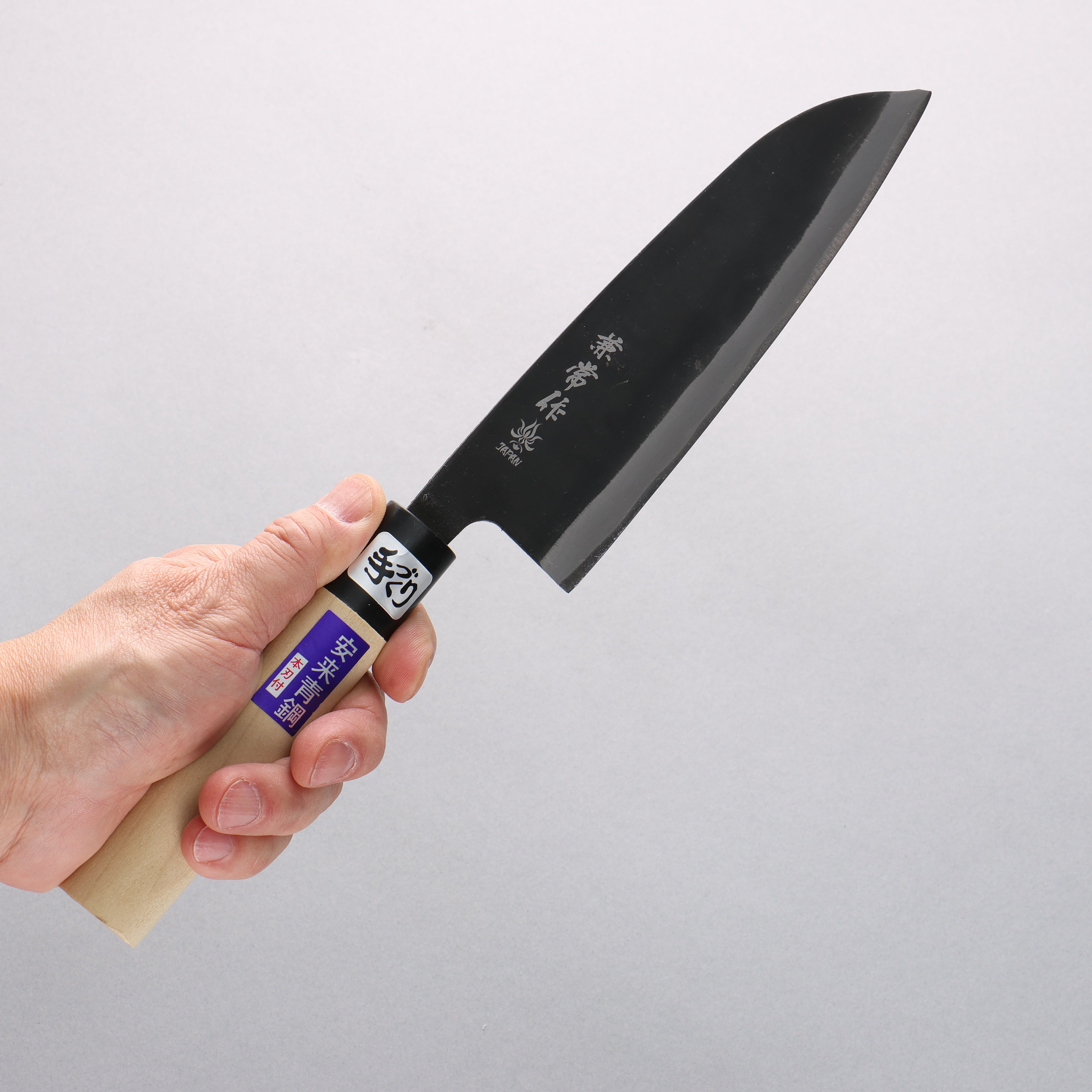 Kanetsune Hamaken Blue Steel No.2 Kurouchi Santoku 165mm Magnolia Handle - Seisuke Knife