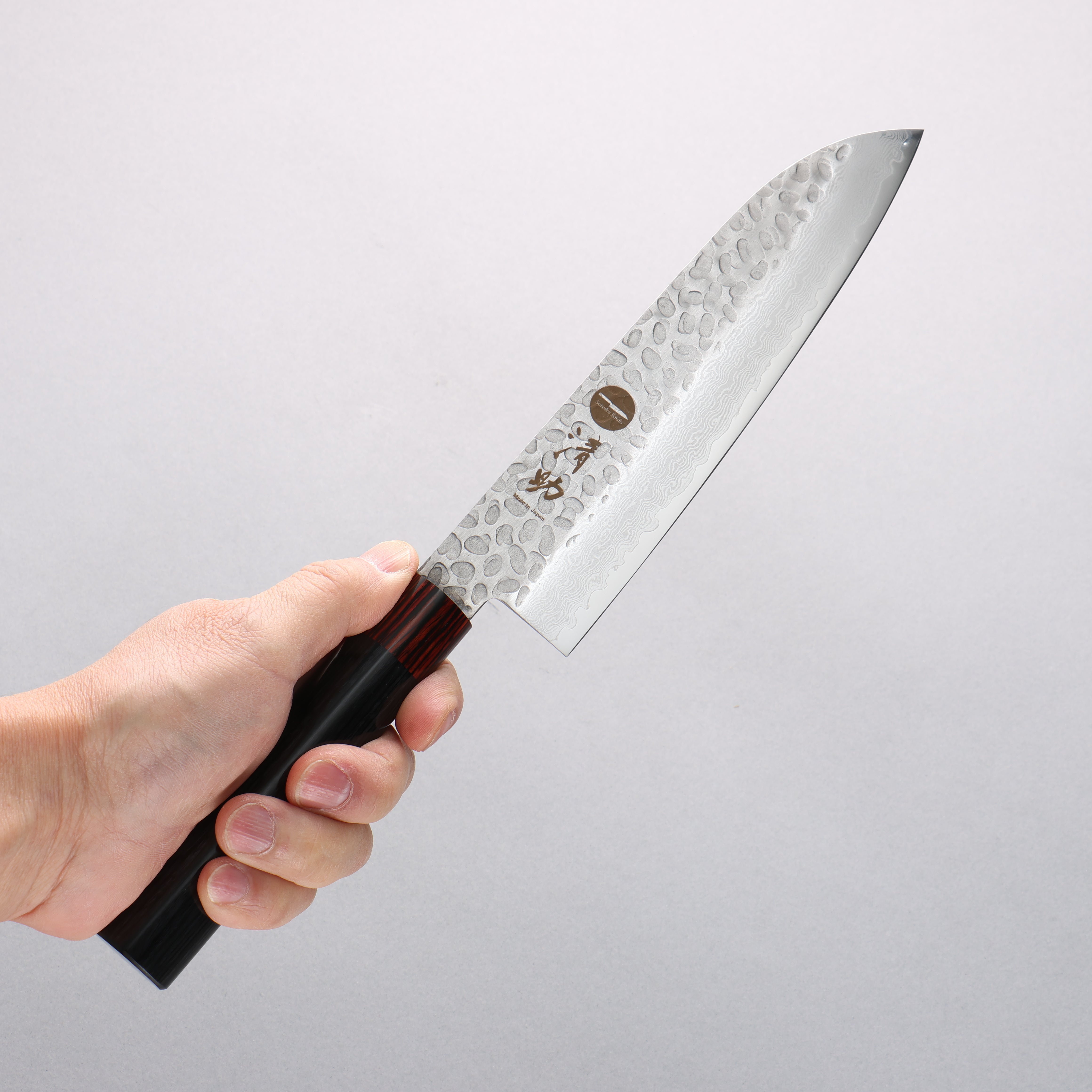 Seisuke VG10 33 Layer Hammered Damascus Santoku 180mm Black Pakka wood Handle - Seisuke Knife