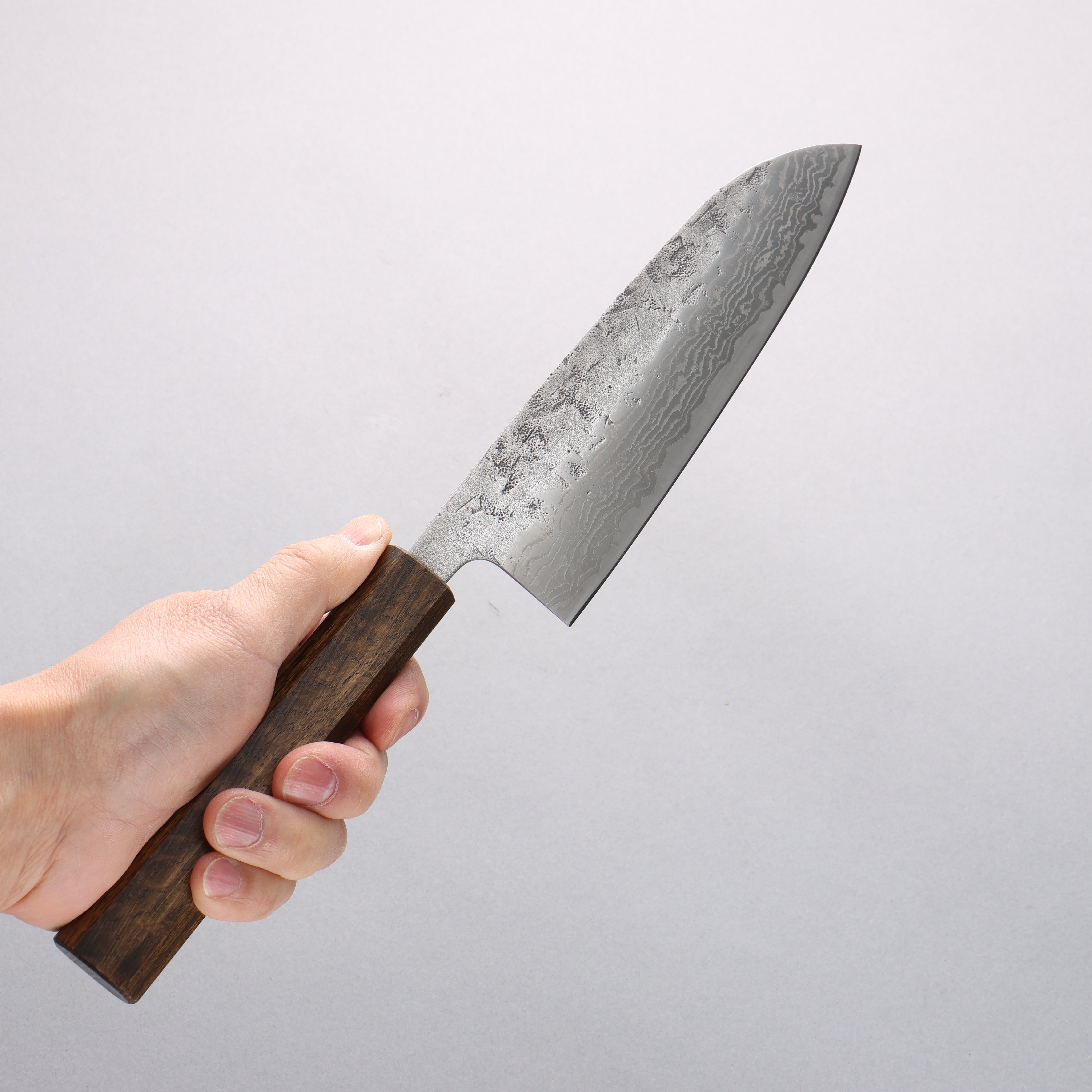Oul Swedish Steel-stn Washiji Damascus Santoku 165mm Oak Handle - Seisuke Knife
