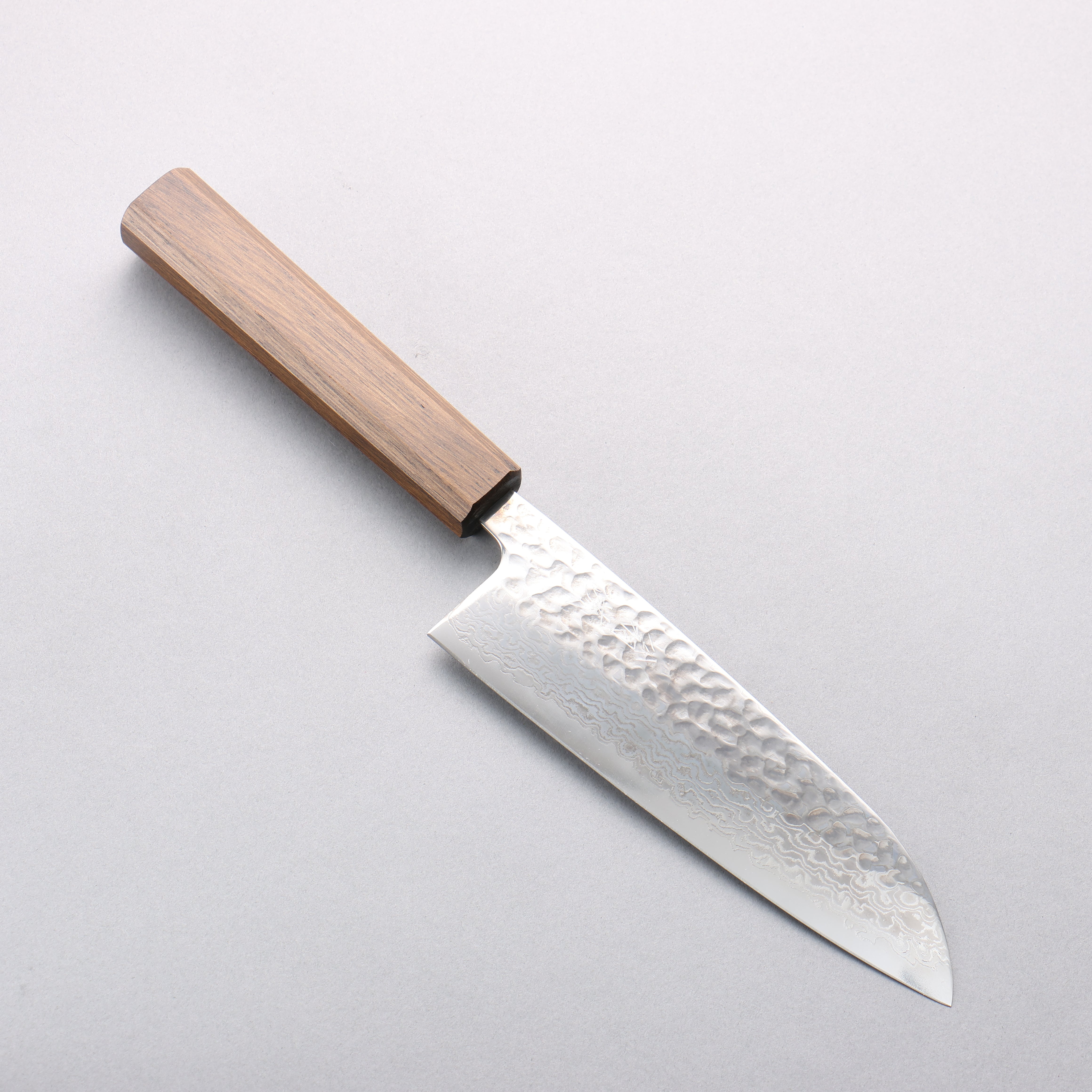 Oul Silver Steel No.3 Hammered Damascus Migaki Santoku 165mm Oak Handle - Seisuke Knife