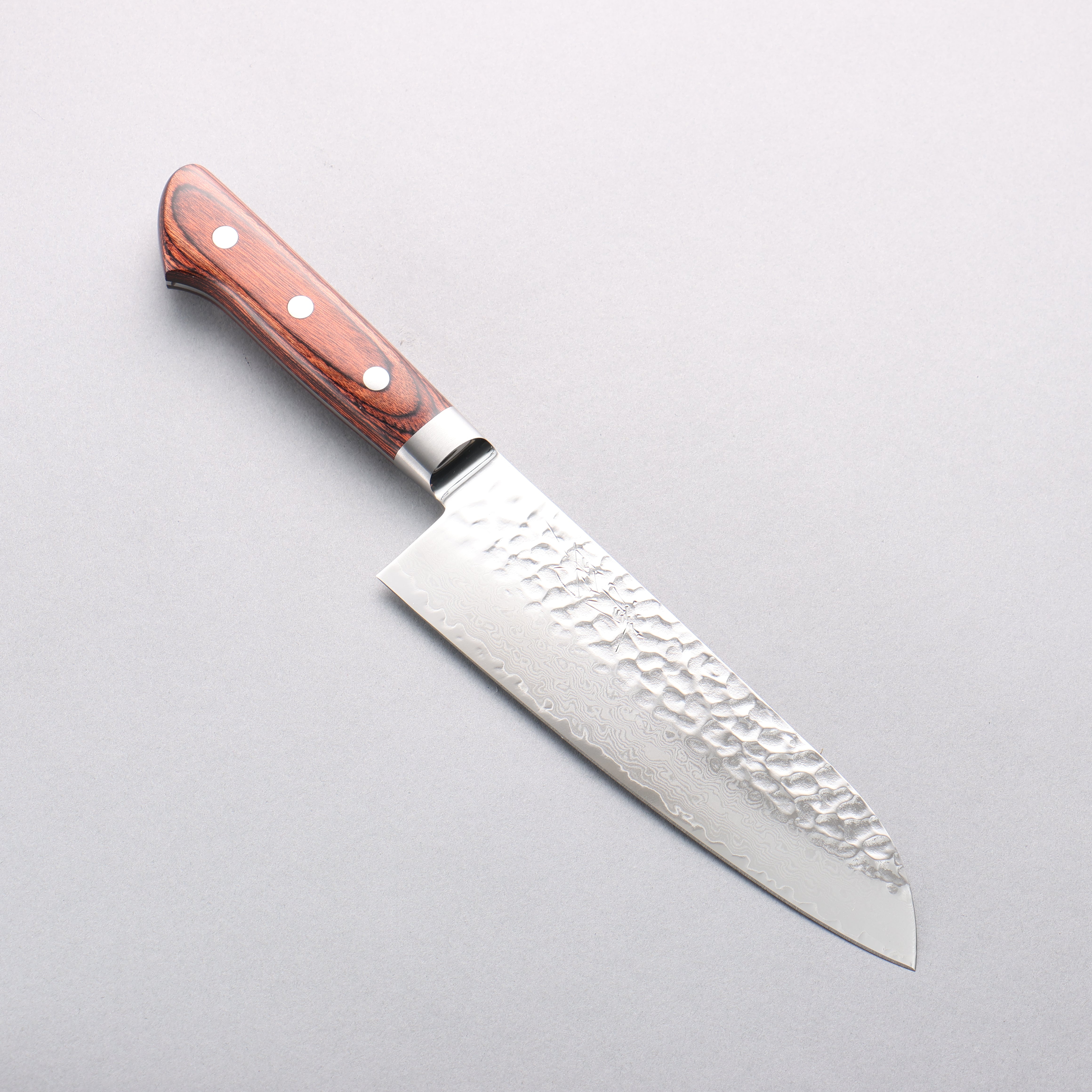 Seisuke VG10 33 Layer Damascus Santoku 170mm Brown Pakka wood Handle with Sheath - Seisuke Knife