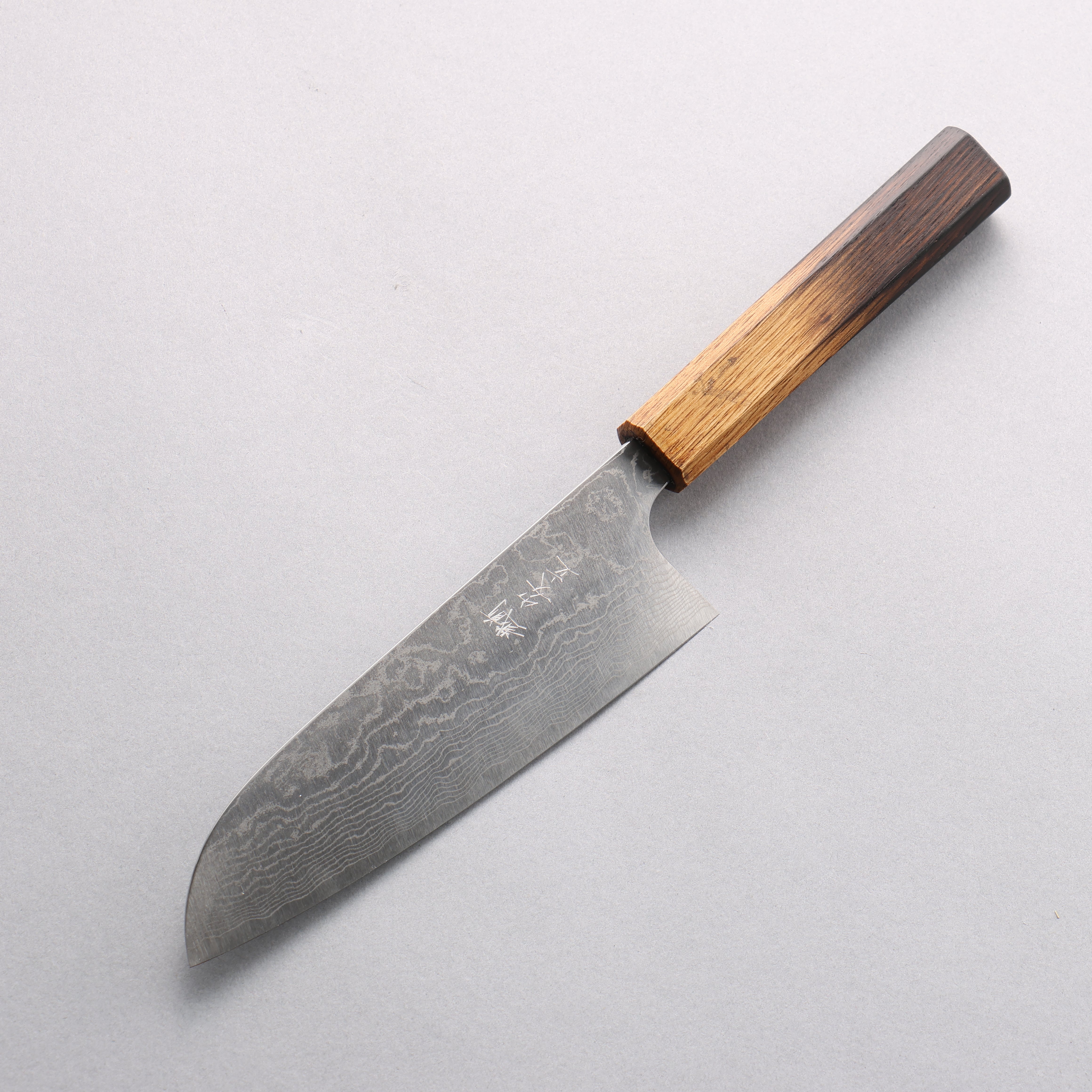 Anryu VG10 Migaki Finished Damascus Small Santoku 150mm Oak Handle - Seisuke Knife