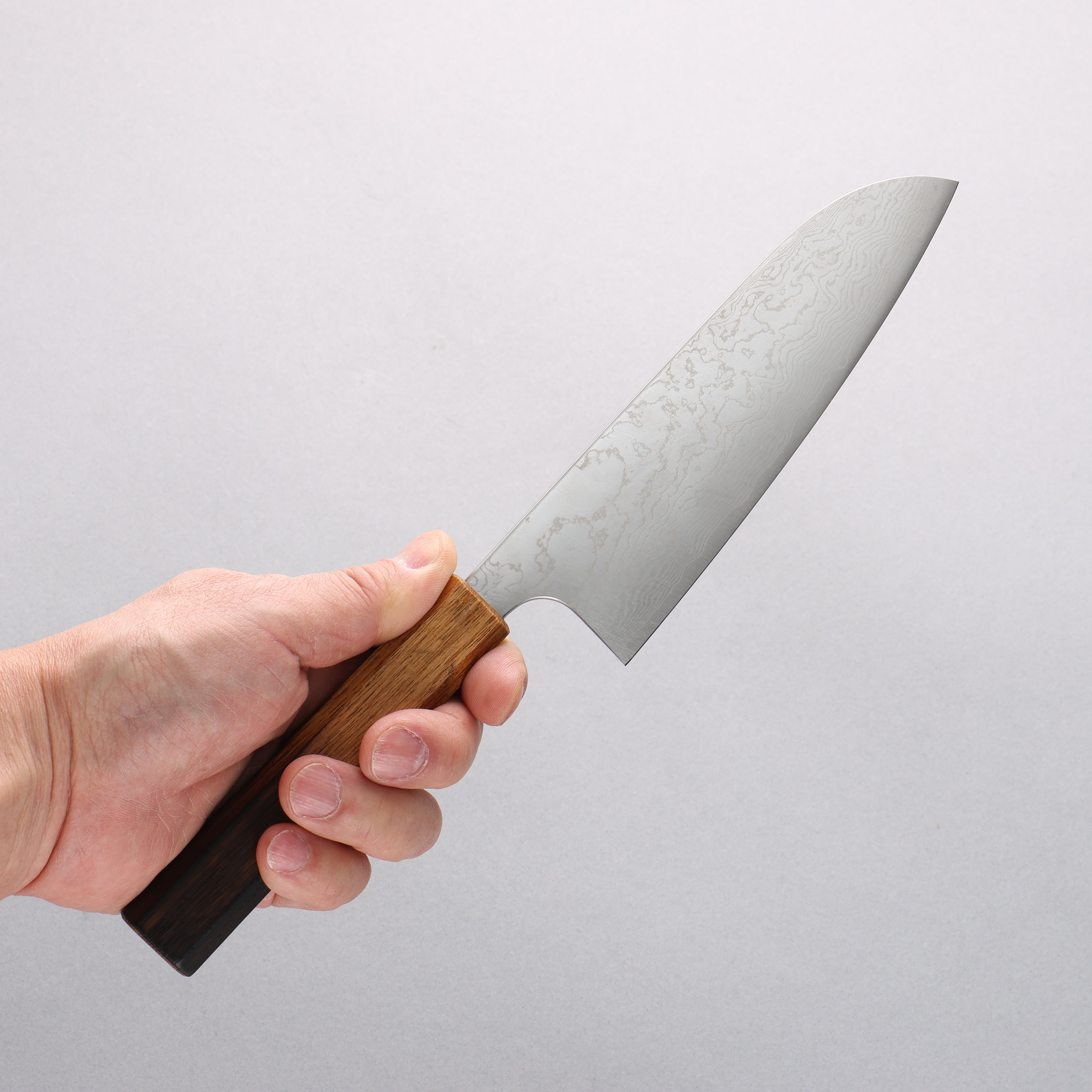 Anryu VG10 Migaki Finished Damascus Small Santoku 150mm Oak Handle - Seisuke Knife
