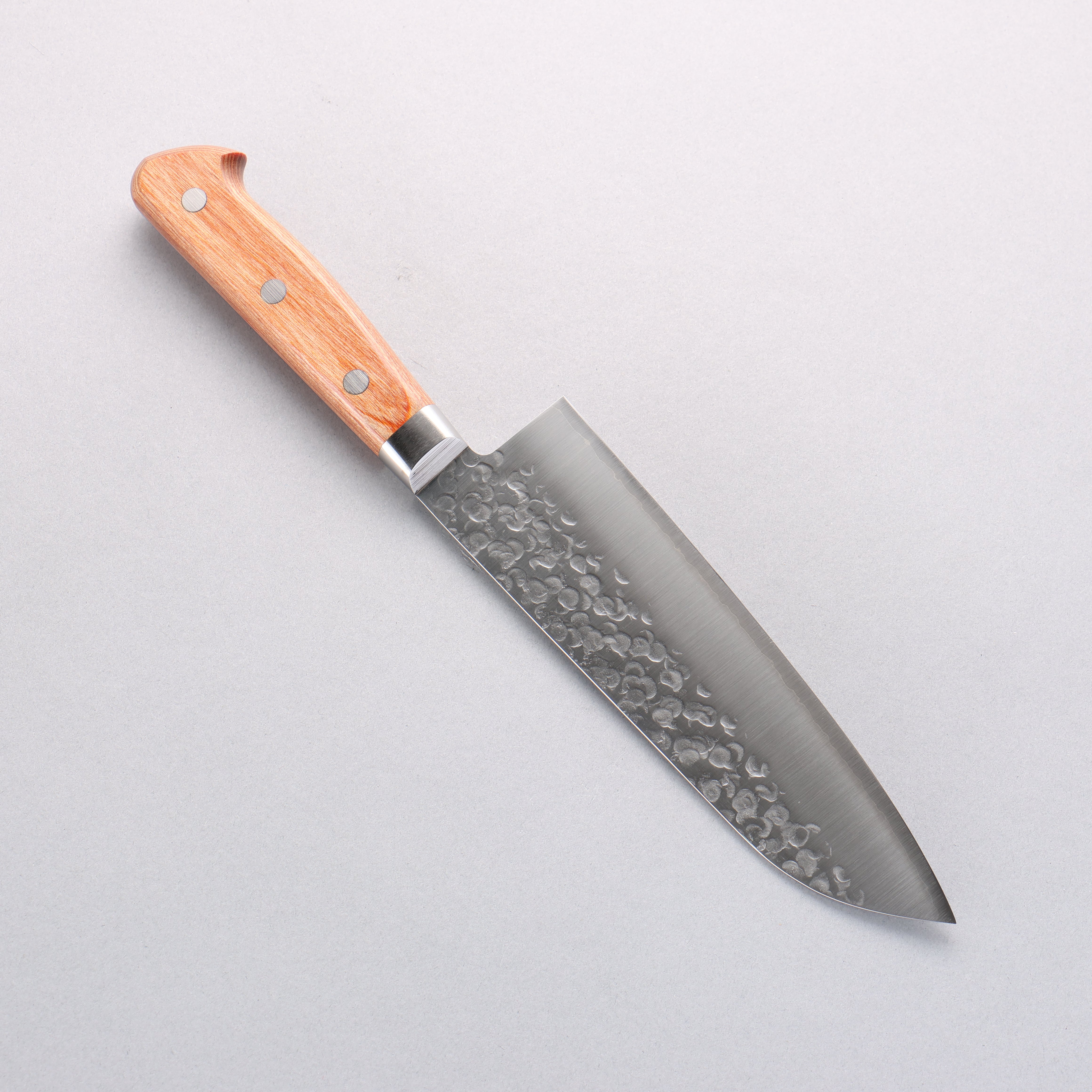 Takamura Knives Chromax Steel Hammered Santoku 170mm with Brown Pakka wood Handle - Seisuke Knife