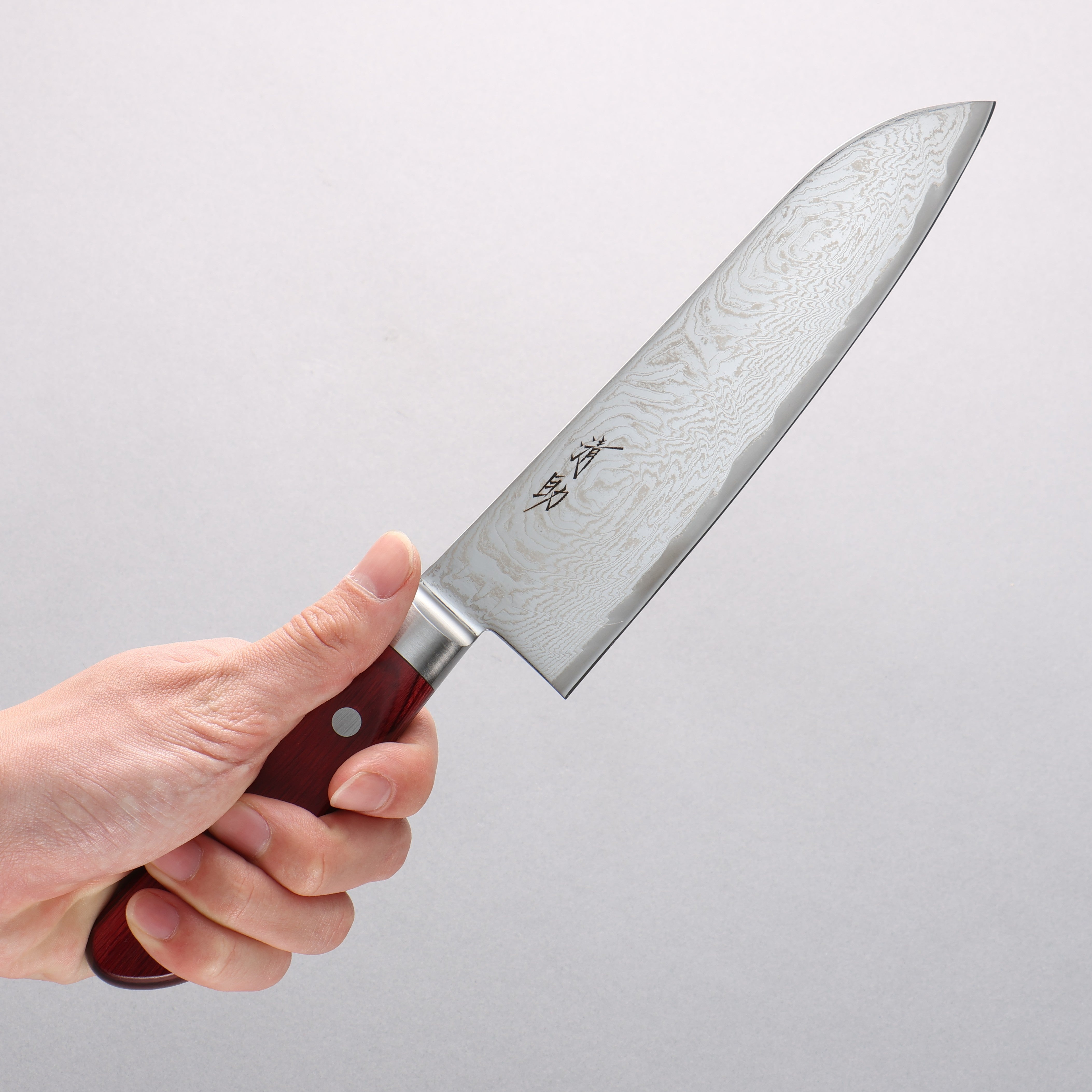 Seisuke Nami AUS10 Mirrored Finish Damascus Santoku 180mm Red Pakka wood Handle - Seisuke Knife