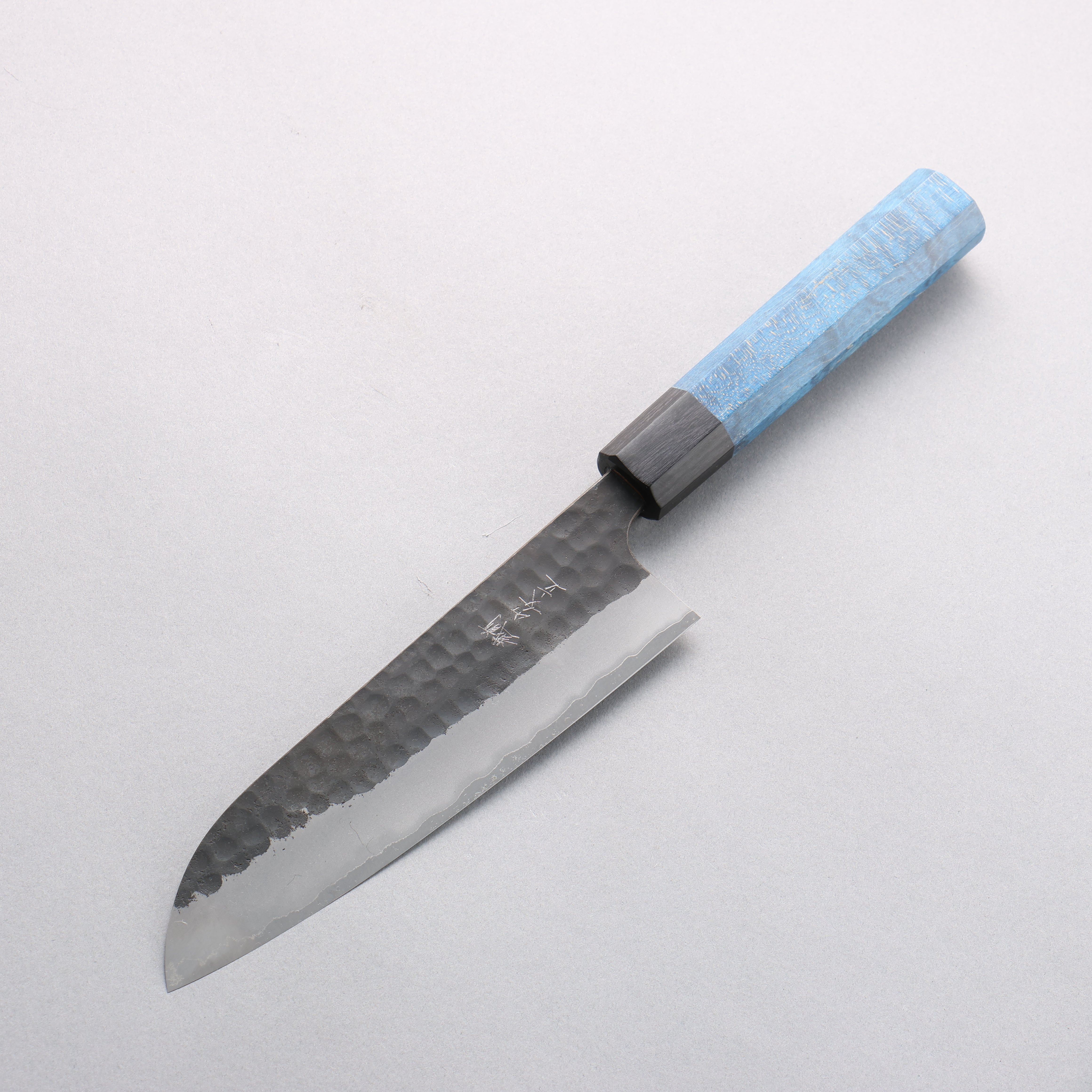 Anryu Blue Super Black Finished Santoku 165mm Blue Stabilized Wood Handle - Seisuke Knife
