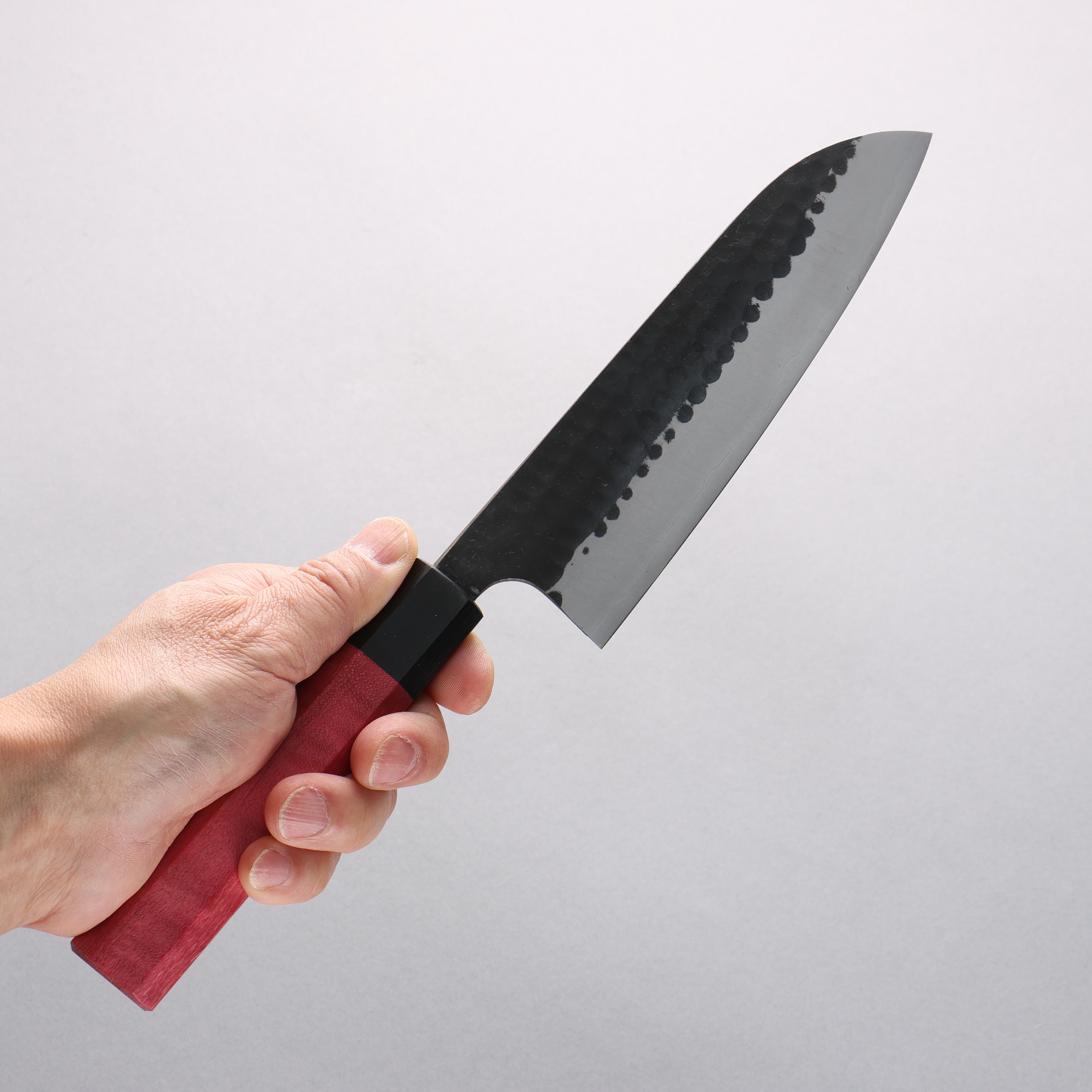 Anryu Blue Super Kurouchi Santoku 165mm Red Stabilized Wood Handle - Seisuke Knife