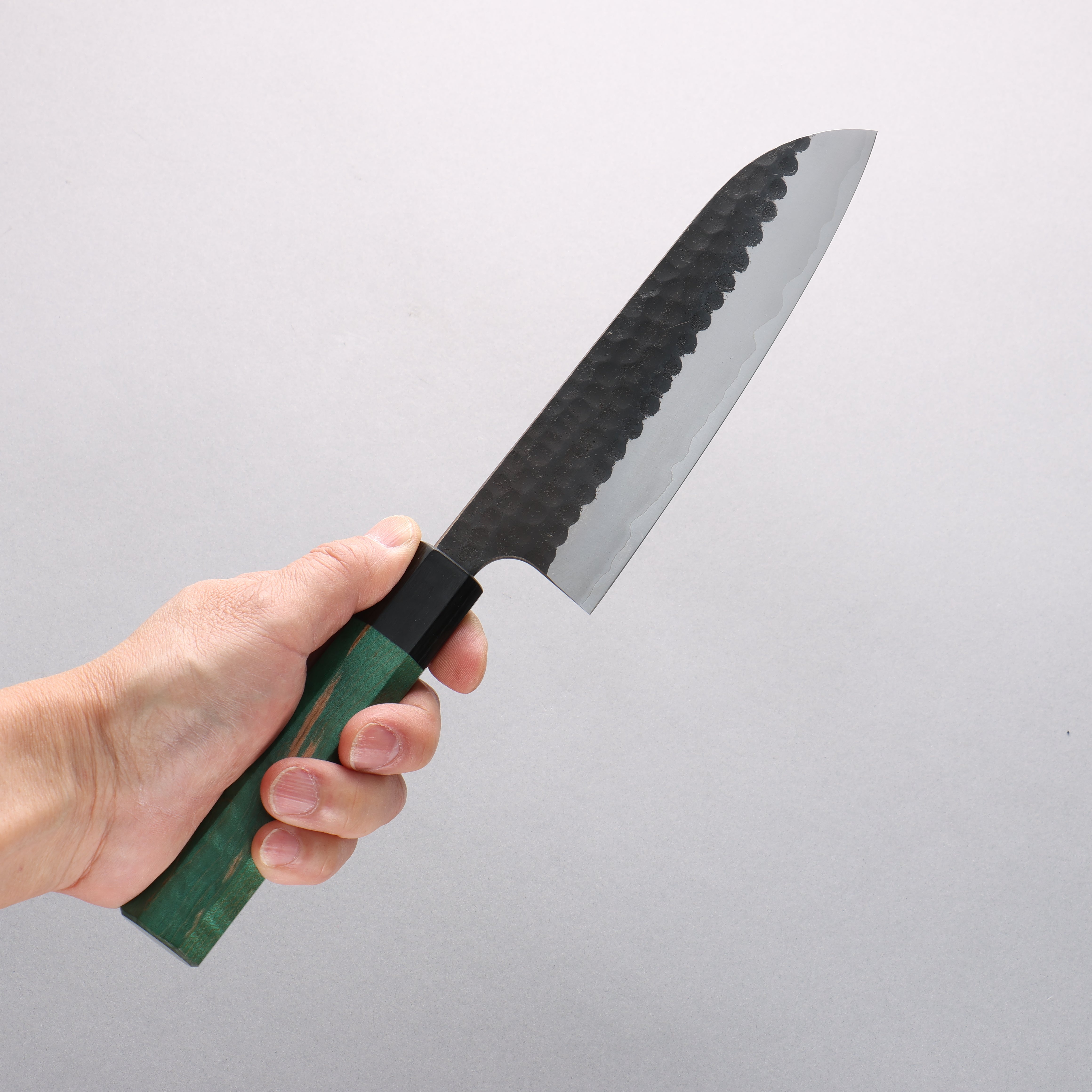 Anryu Blue Super Kurouchi Santoku 165mm Green Stabilized Wood Handle - Seisuke Knife