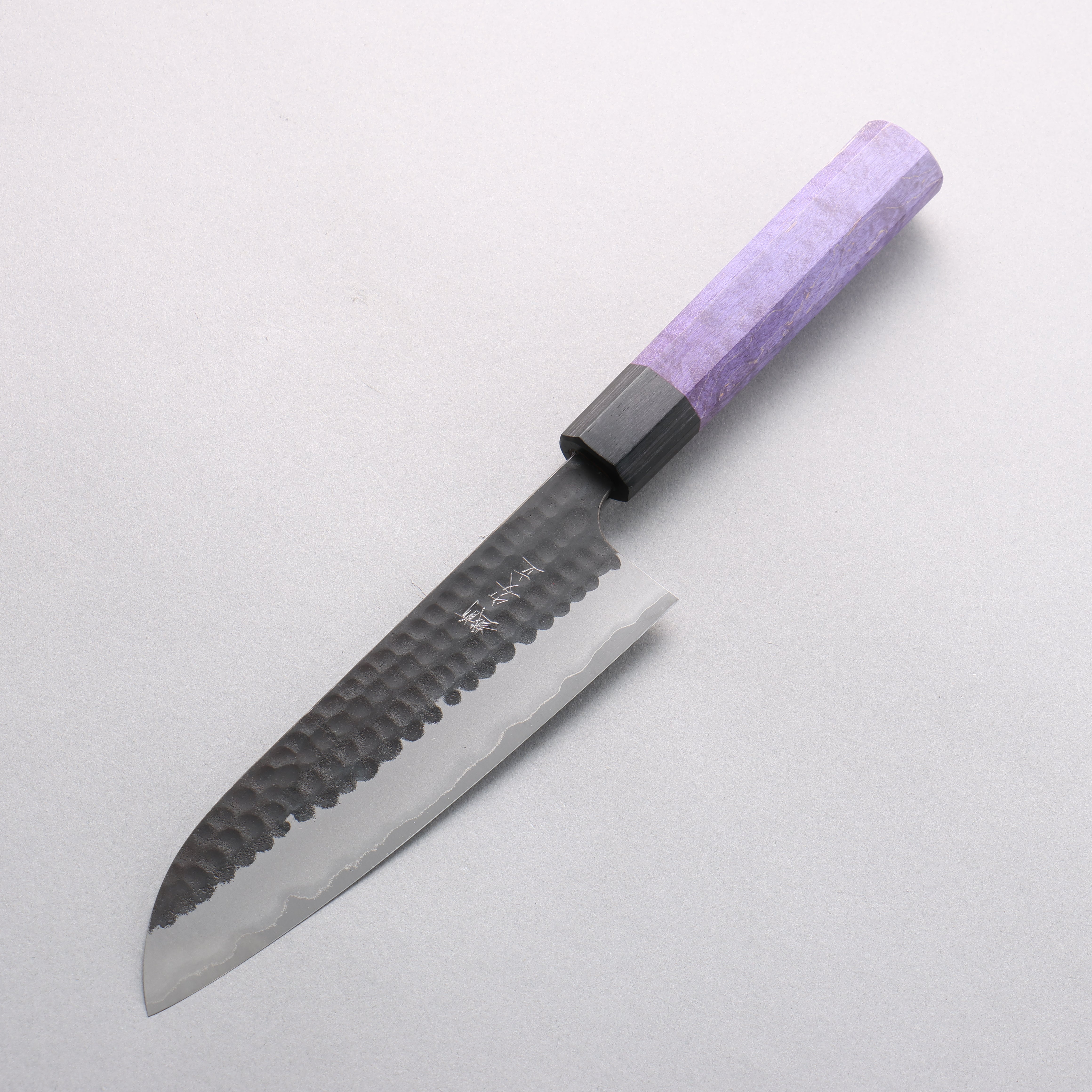 Anryu Blue Super Black Finished Santoku 165mm Purple Stabilized Wood Handle - Seisuke Knife