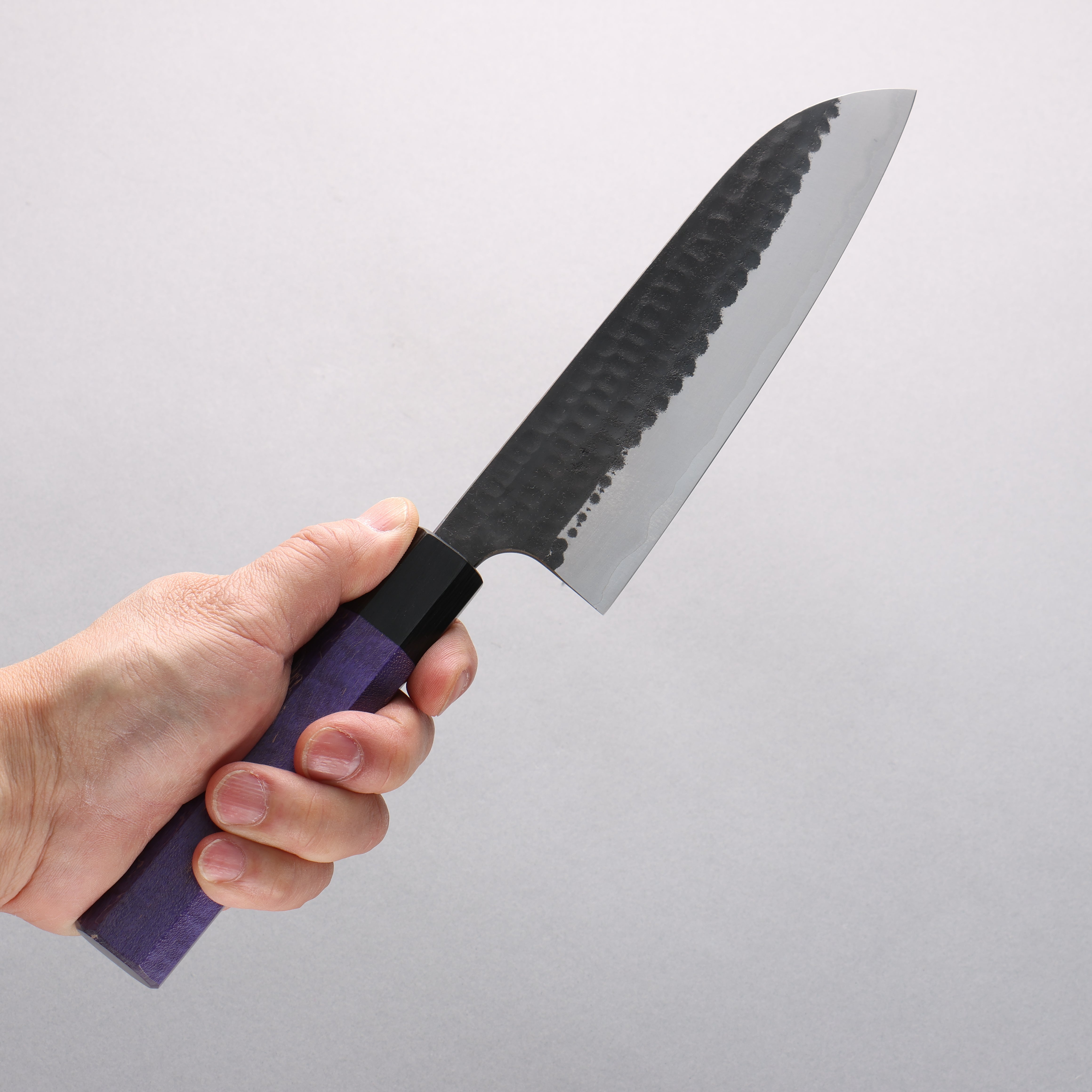 Anryu Blue Super Black Finished Santoku 165mm Purple Stabilized Wood Handle - Seisuke Knife