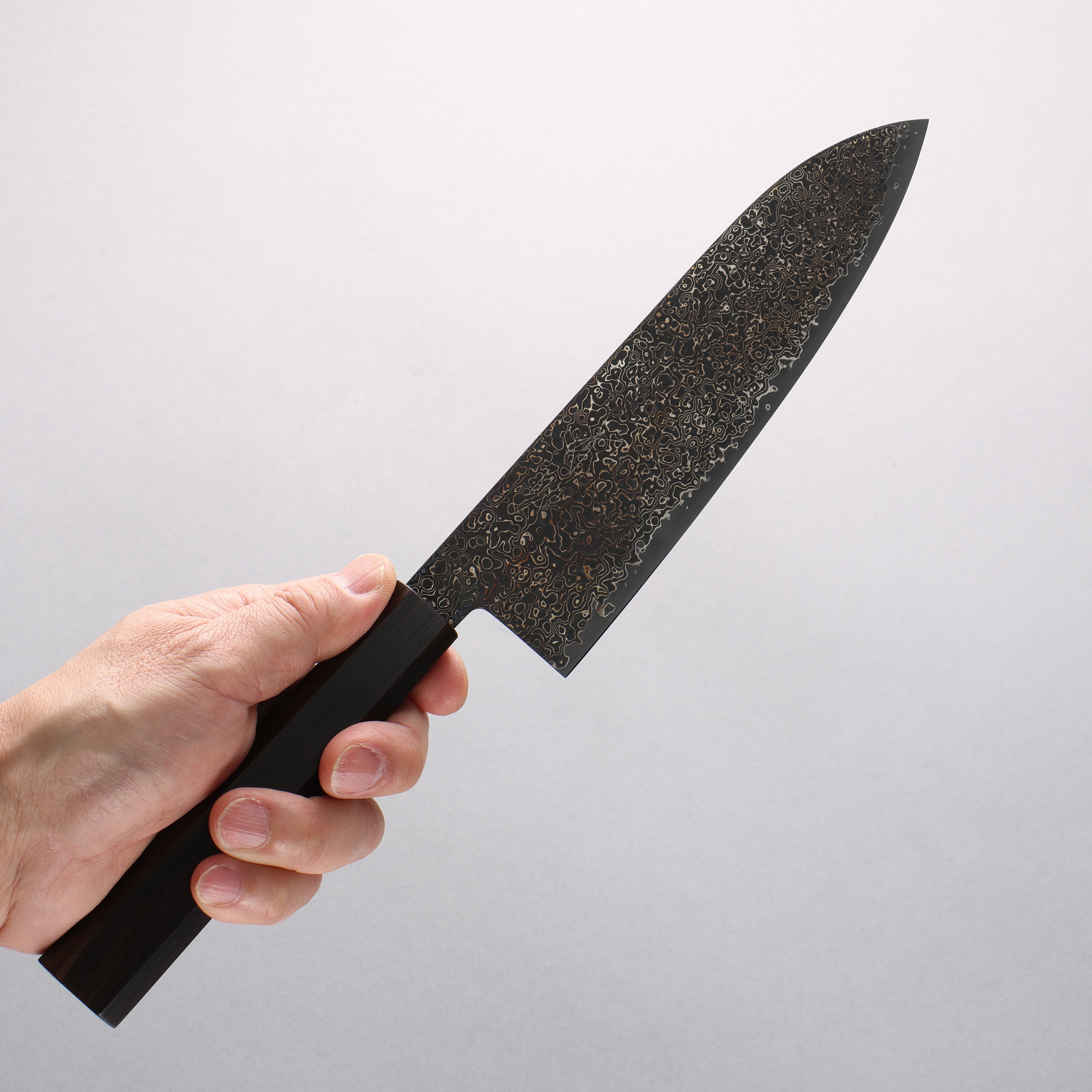 Seisuke SG2 Black Damascus Migaki Finished Santoku 180mm Ebony Wood Handle - Seisuke Knife