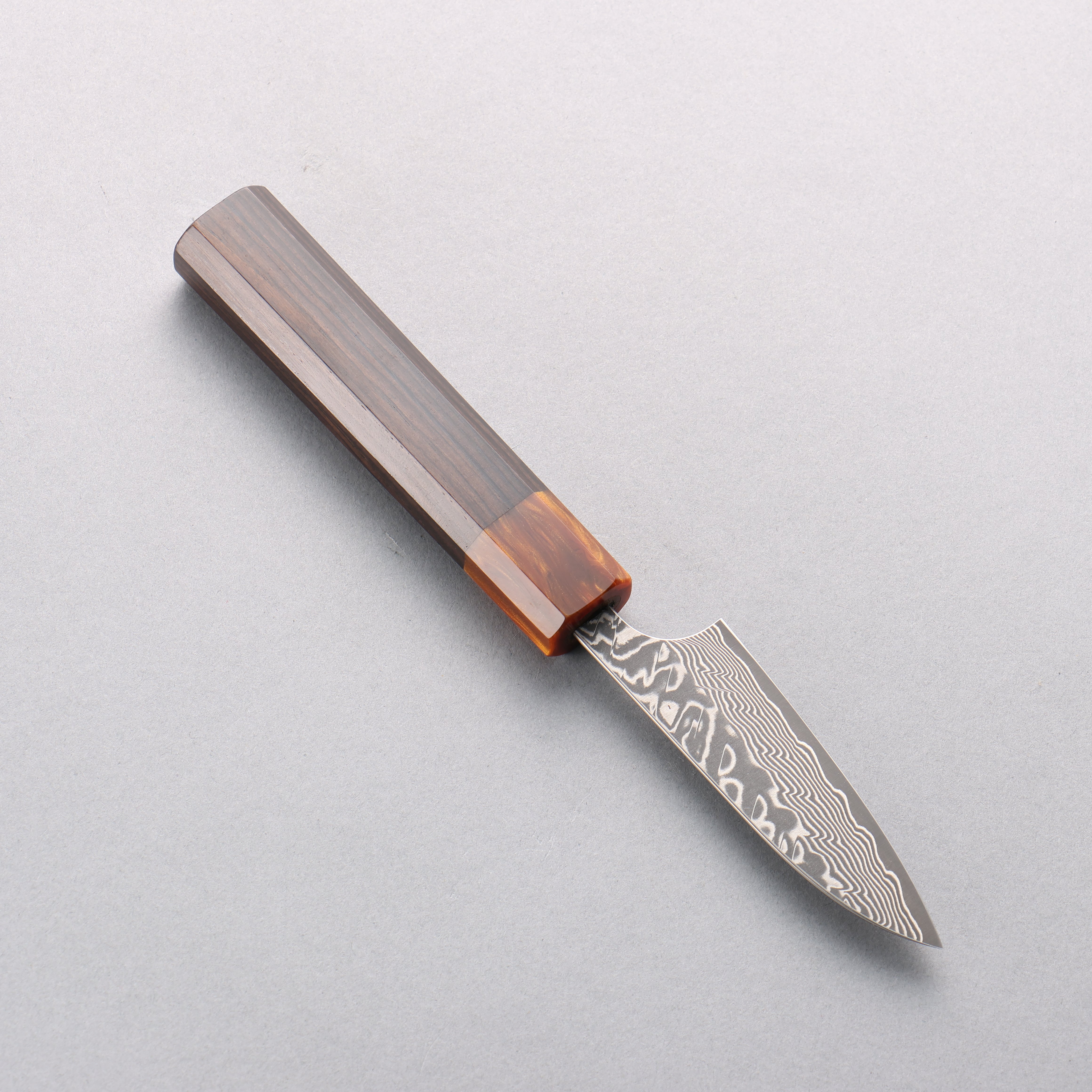 Yoshimi Kato SG2 Black Damascus Petty-Utility 75mm Ebony Wood & Orange Resin Handle - Seisuke Knife