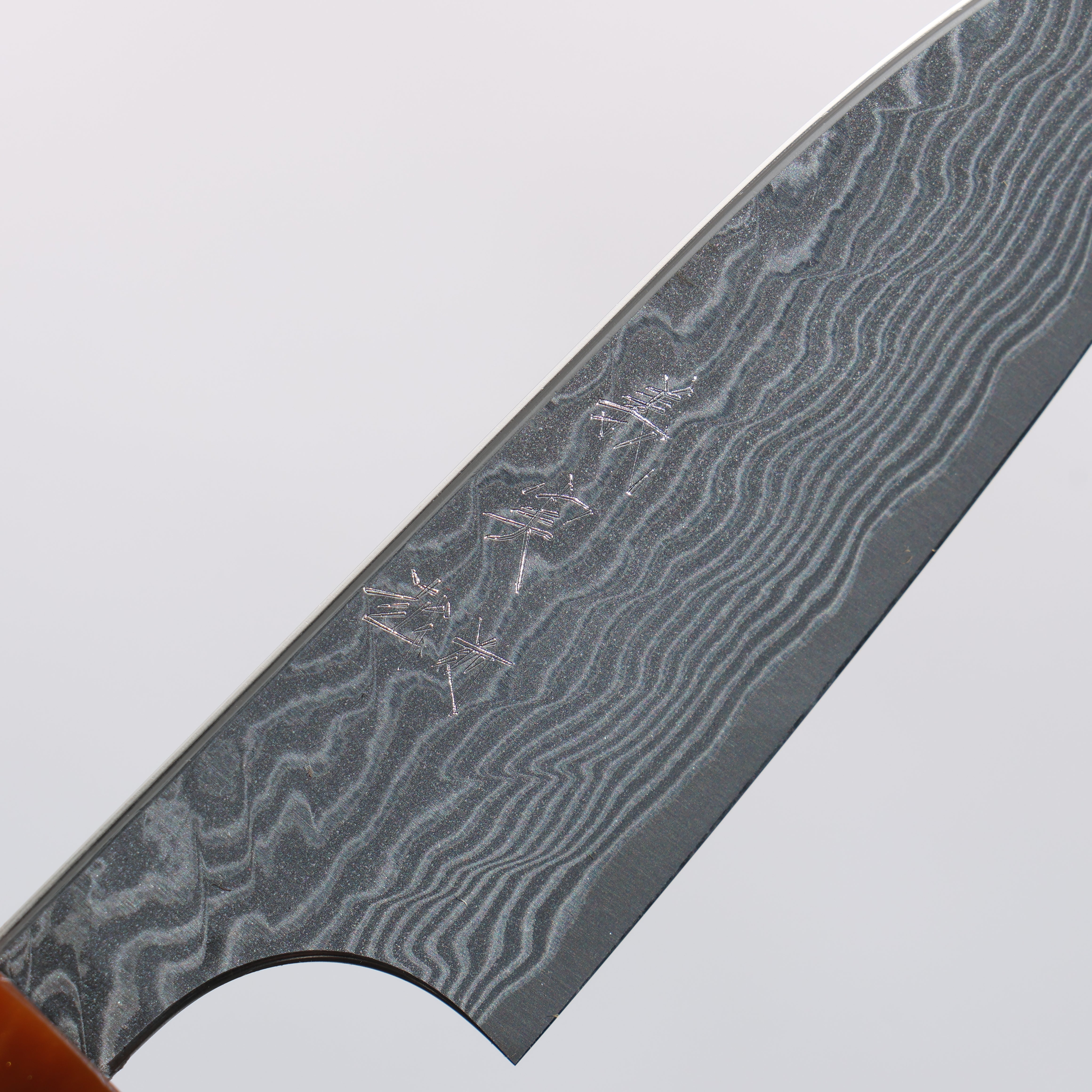 Yoshimi Kato SG2 Black Damascus Petty-Utility 75mm Ebony Wood & Orange Resin Handle - Seisuke Knife