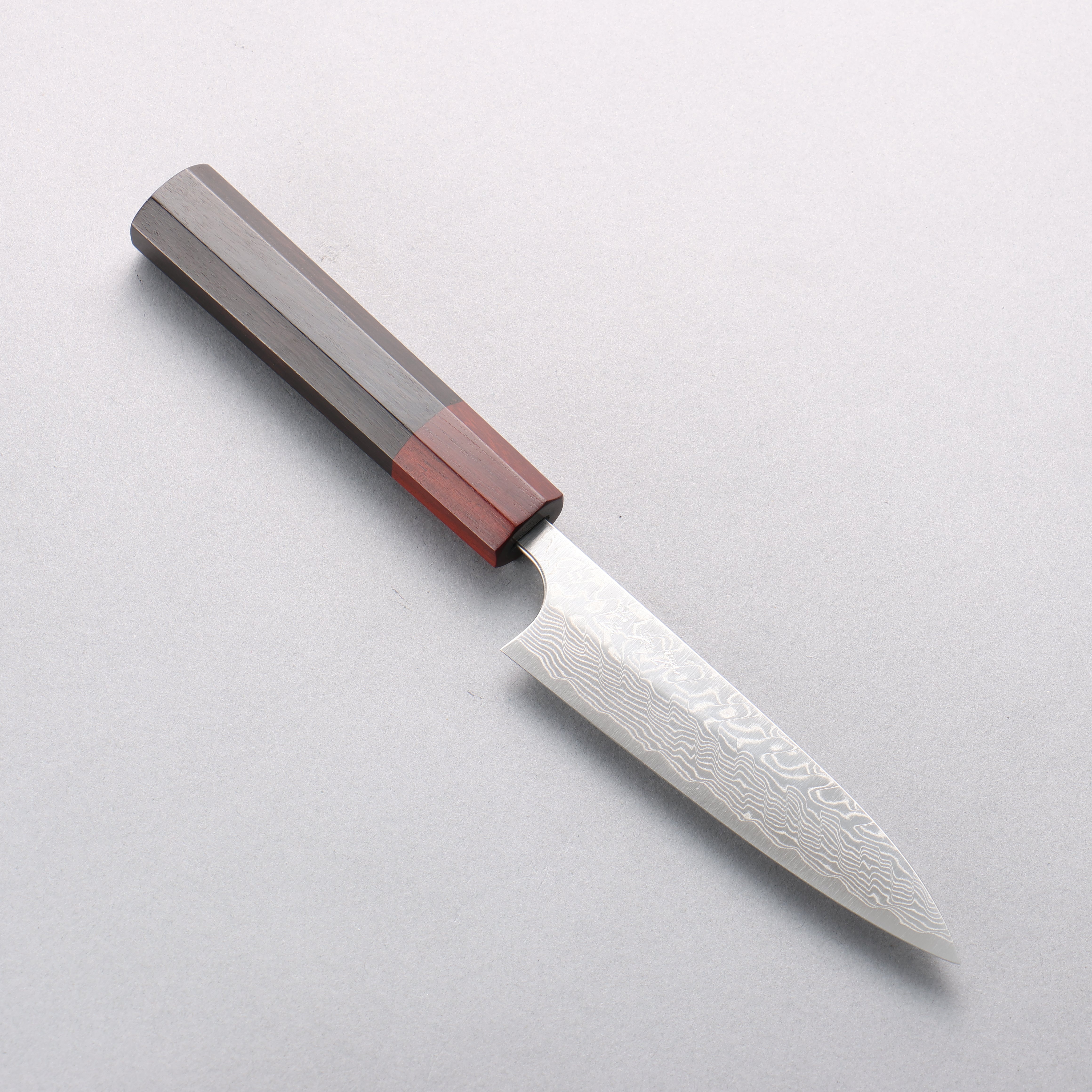 Yoshimi Kato SG2 Damascus Migaki Finished Petty-Utility 120mm Ebony (ferrule: Sandalwood) Handle - Seisuke Knife