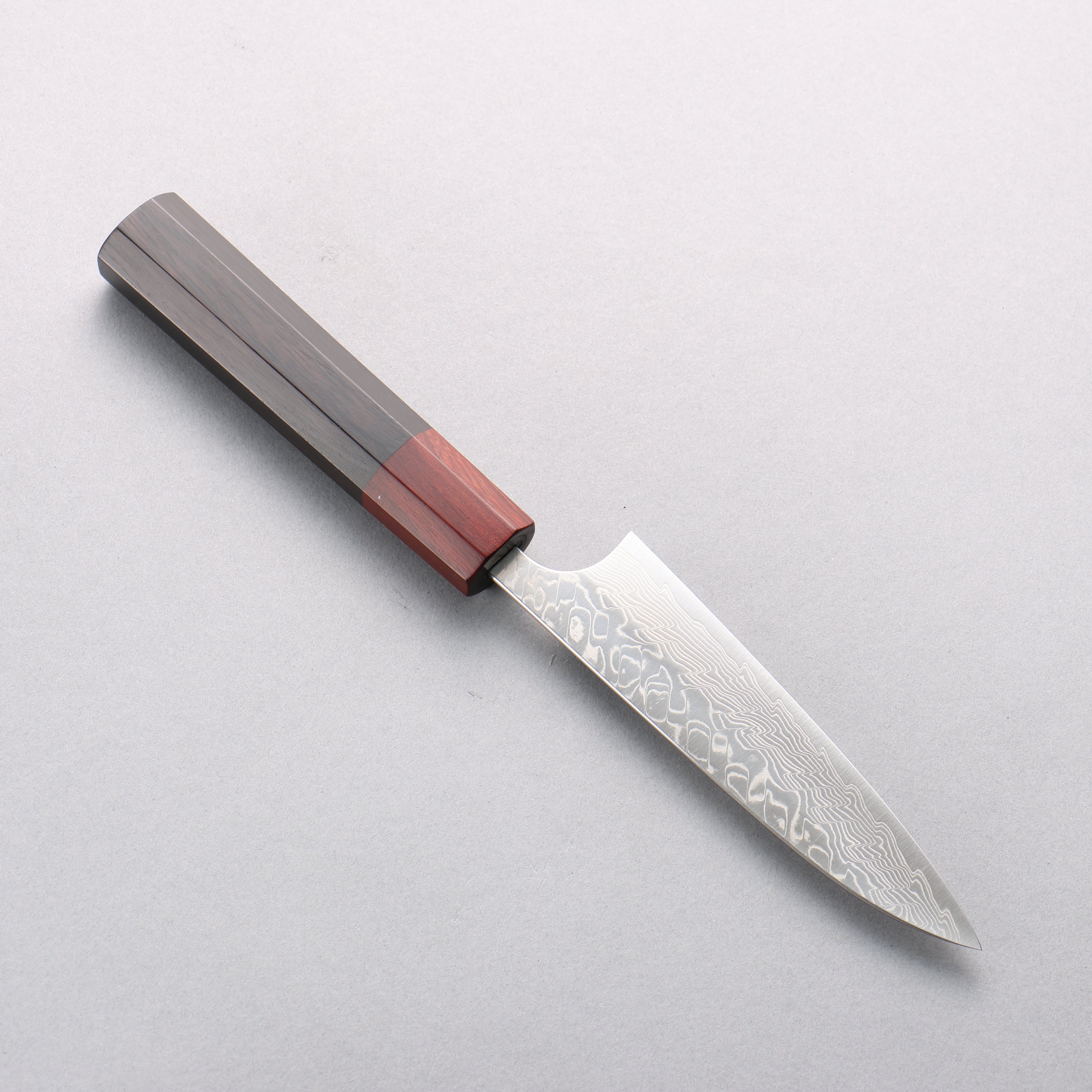 Yoshimi Kato SG2 Damascus Migaki Finished Petty-Utility 120mm Ebony (ferrule: Sandalwood) Handle - Seisuke Knife