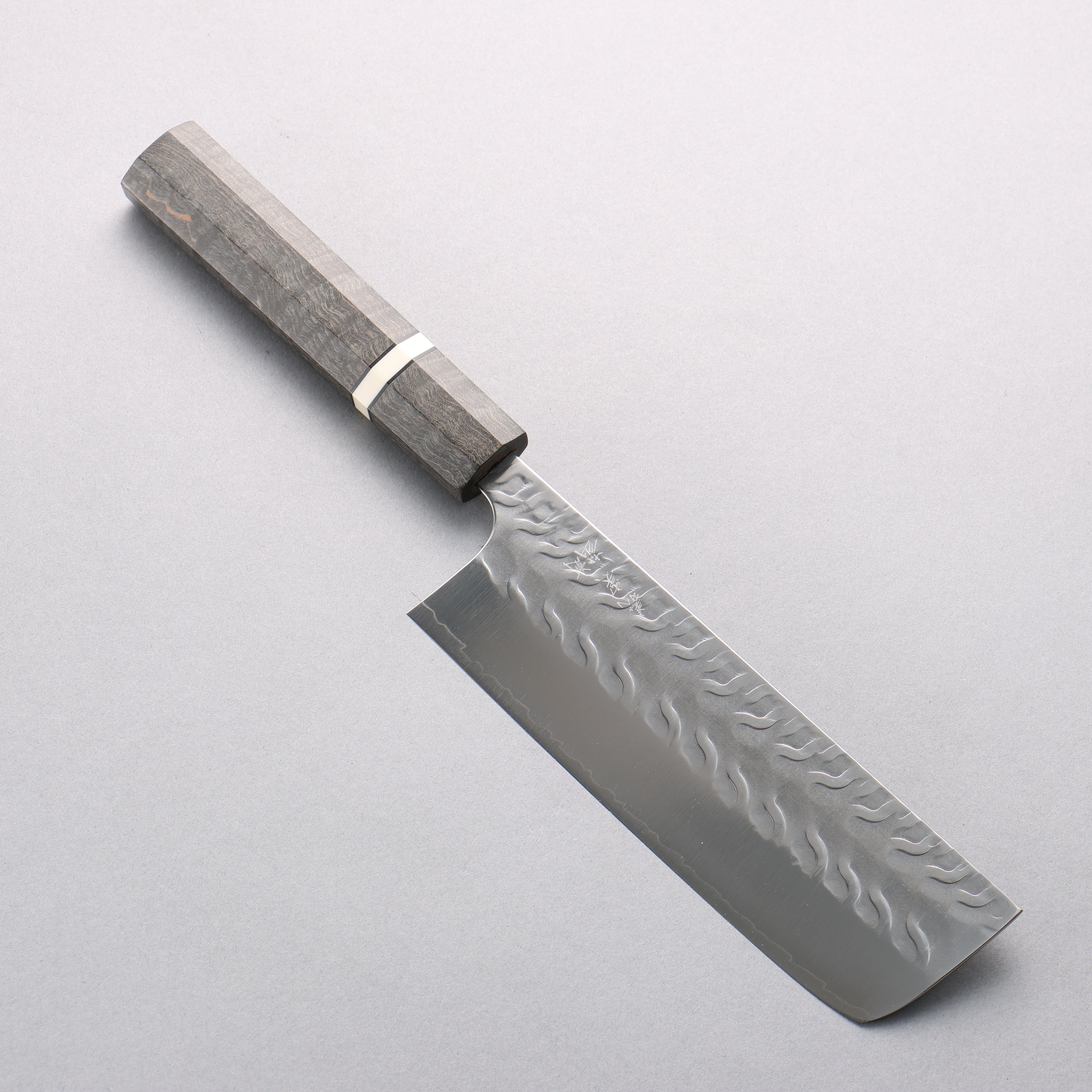 Yoshimi Kato SPG STRIX Wave Pattern Nakiri 165mm Gray Stablilized Wood (White Ring) Handle - Seisuke Knife