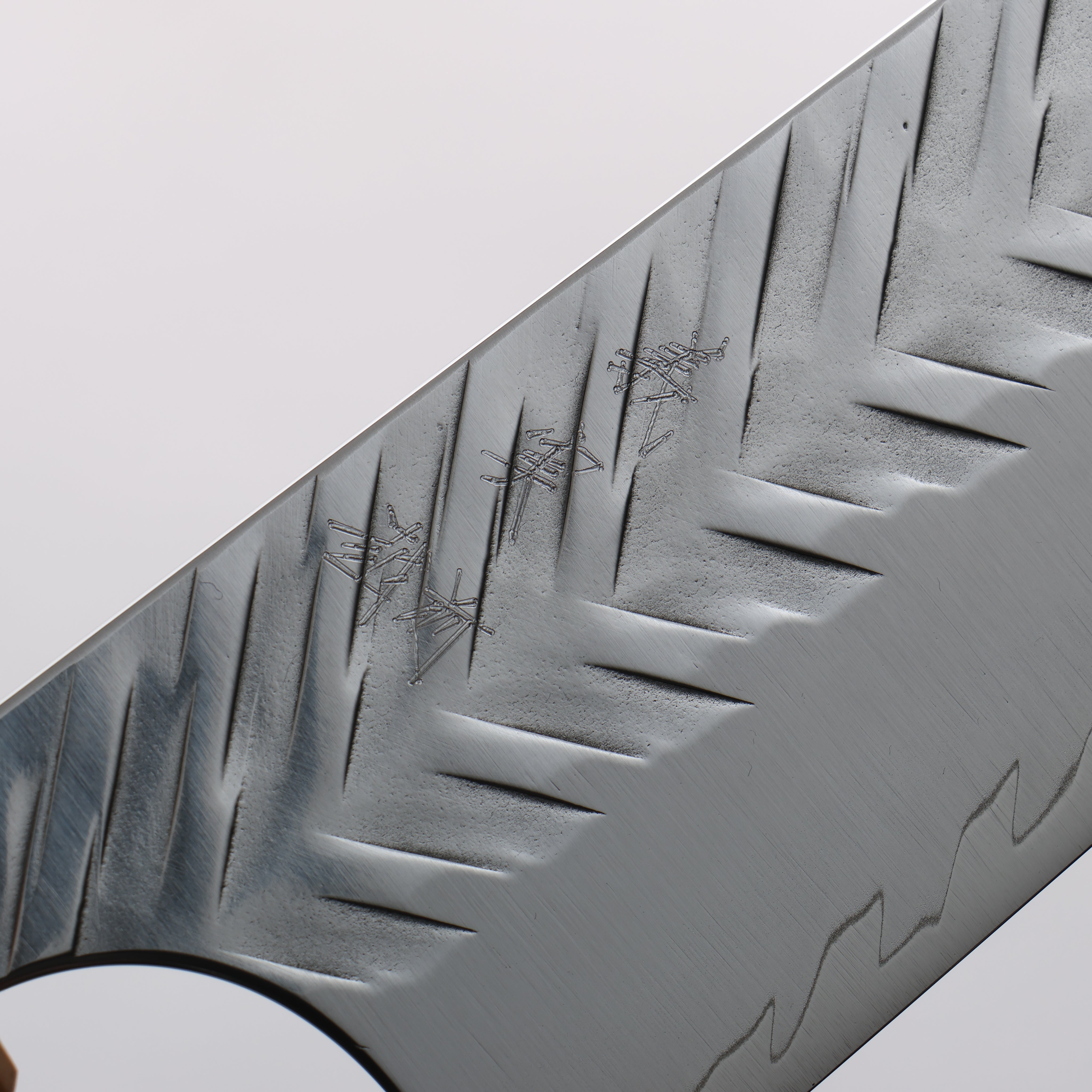 Yoshimi Kato SPG STRIX Hammered (V) Kiritsuke Gyuto 210mm Olive Tree and Blue Resin Handle - Seisuke Knife