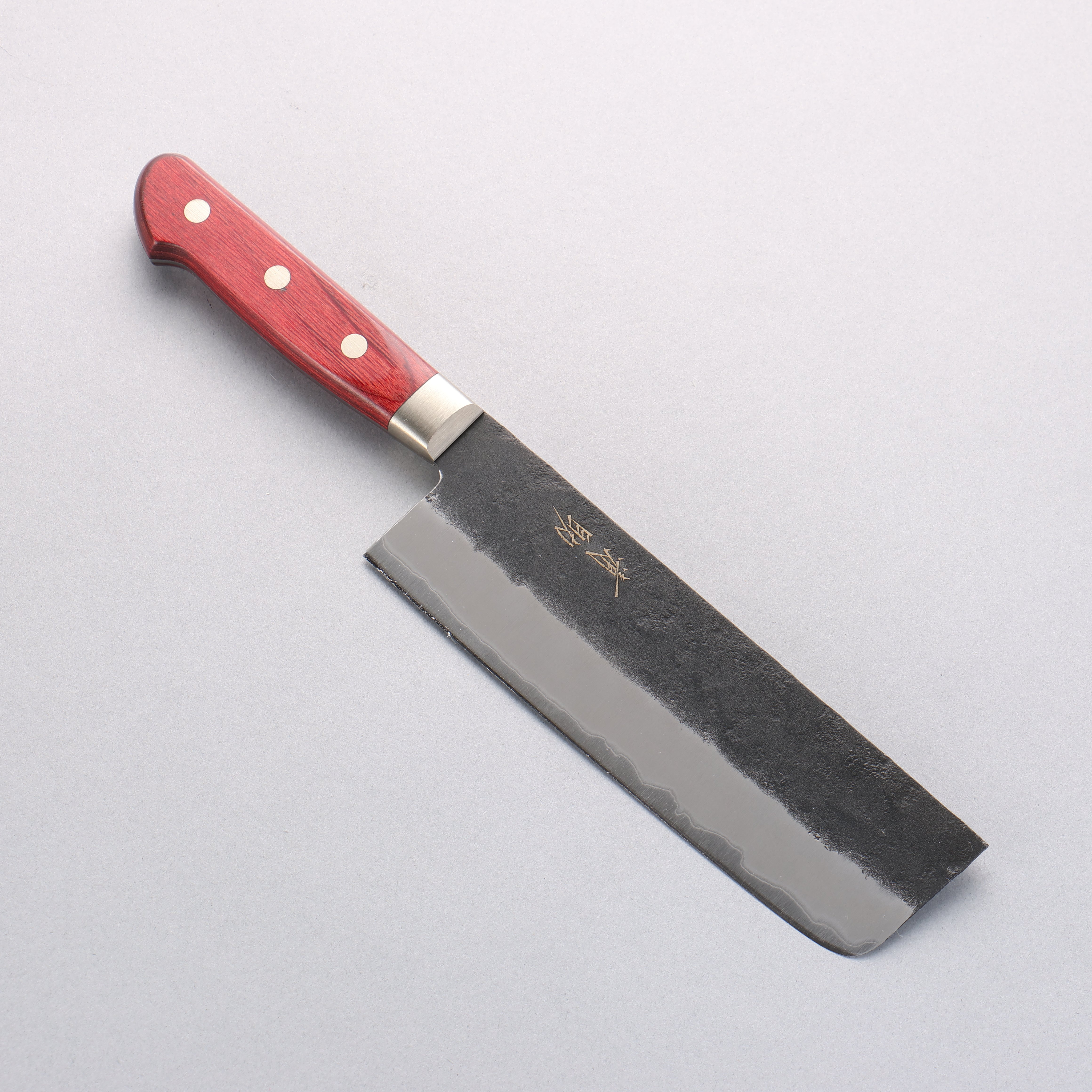 Seisuke Kuronashi Blue Super Nashiji Kurouchi Nakiri 165mm Red Pakka wood Handle - Seisuke Knife