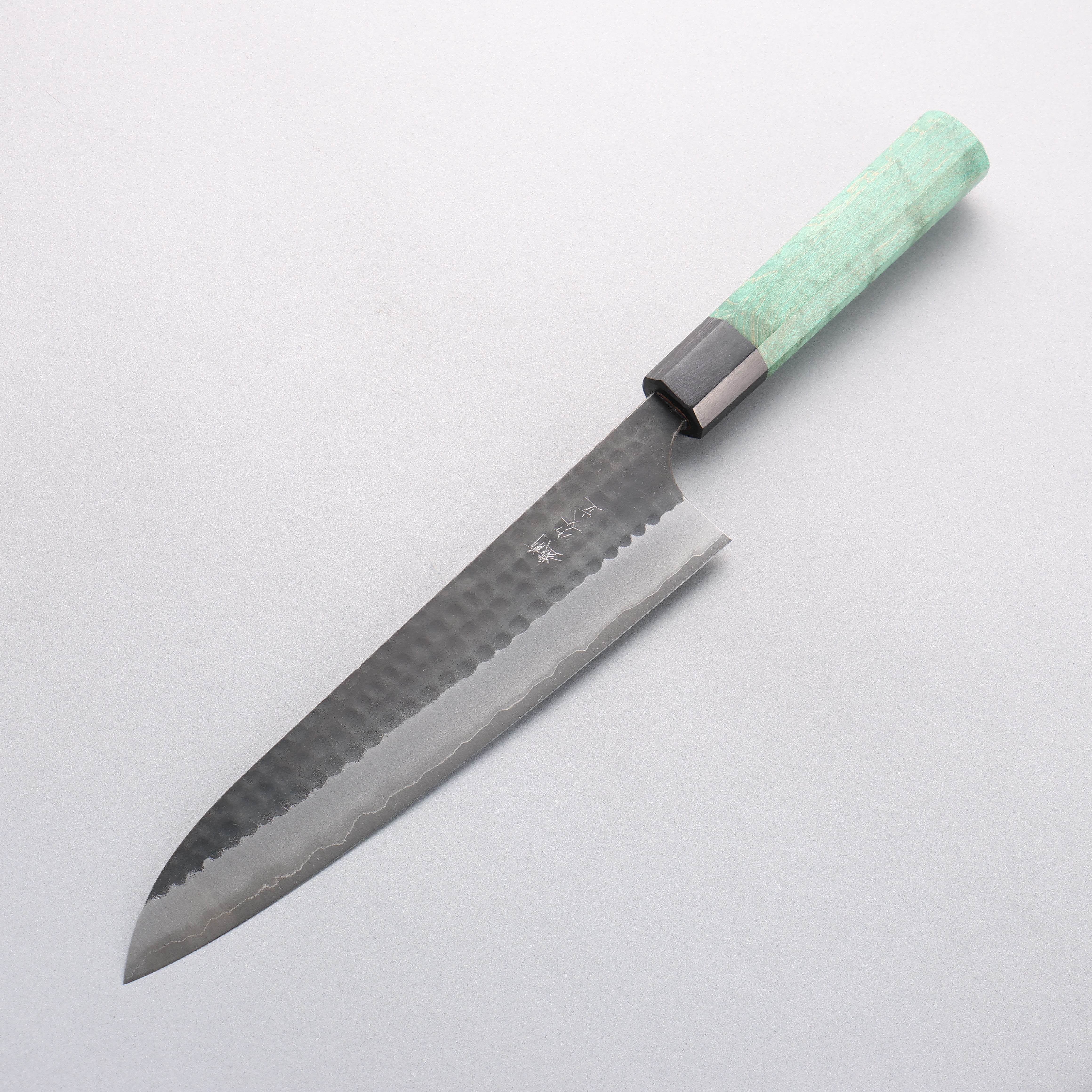 Anryu Blue Super Kurouchi Gyuto 210mm Green Stabilized Wood Handle - Seisuke Knife
