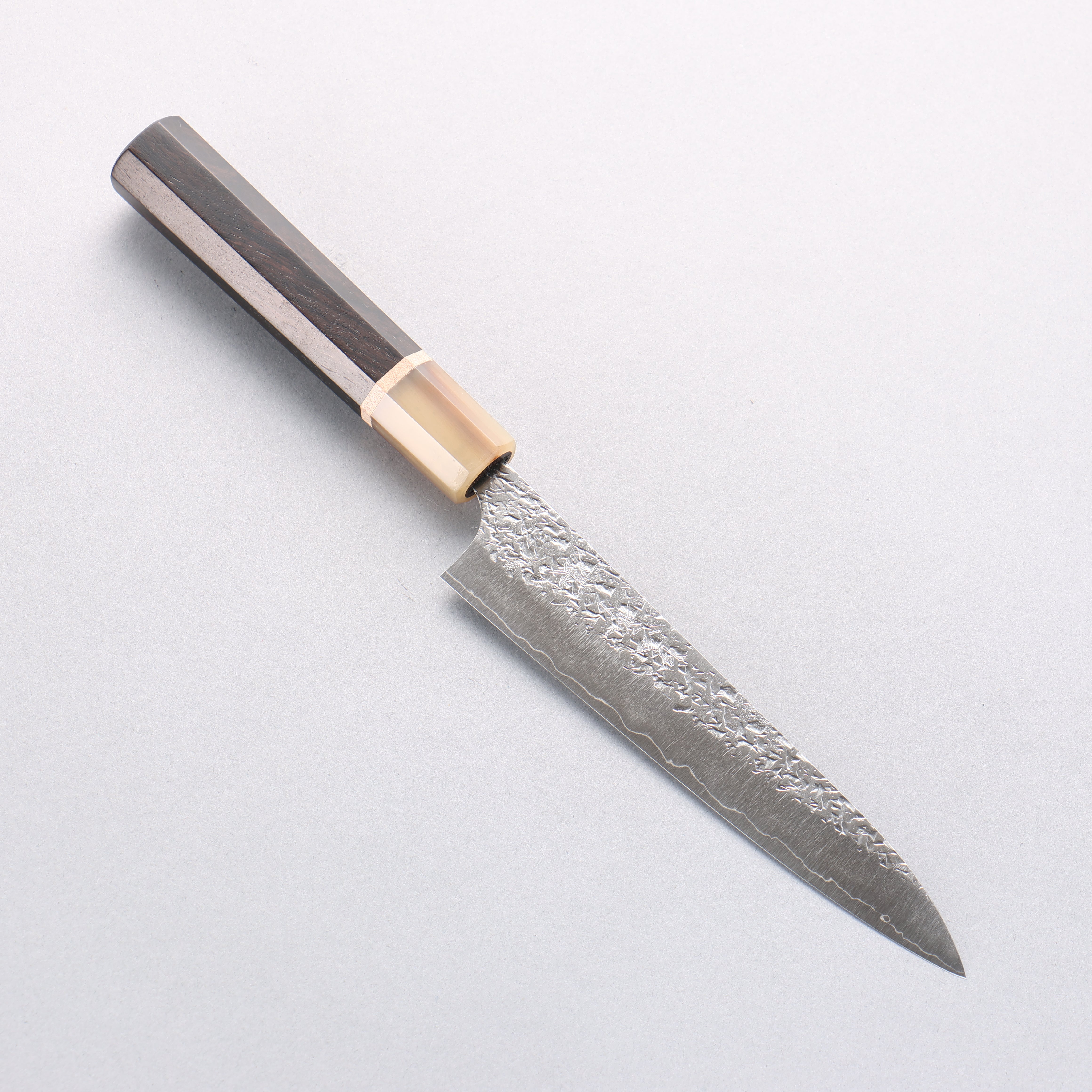 Yu Kurosaki Shizuku SG2 Hammered Petty-Utility 150mm Ebony Wood & Marbled Horn Handle - Seisuke Knife