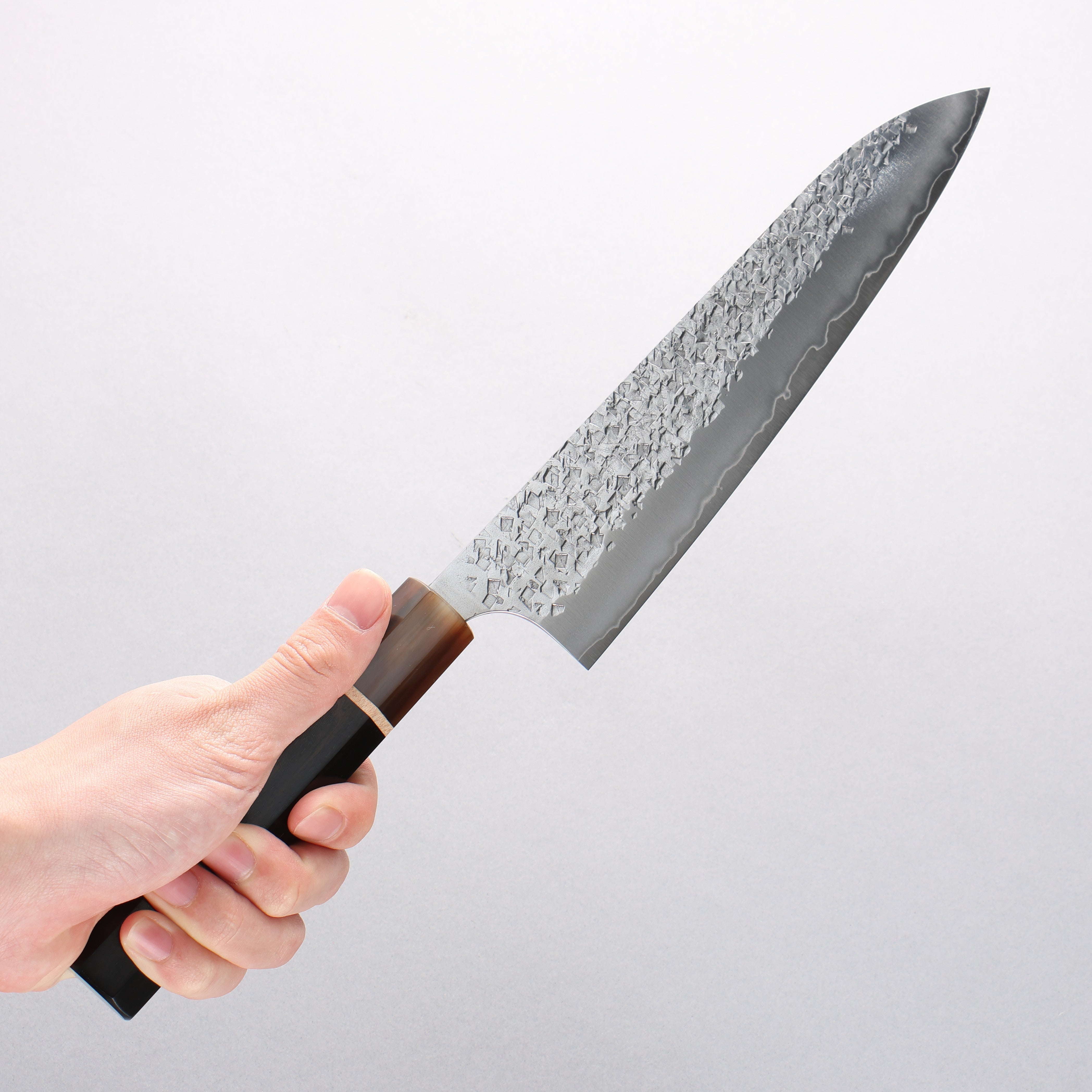 Yu Kurosaki Shizuku SG2 Hammered Gyuto 210mm Ebony Wood (ferrule: Marbled Water Buffalo Horn) Handle - Seisuke Knife