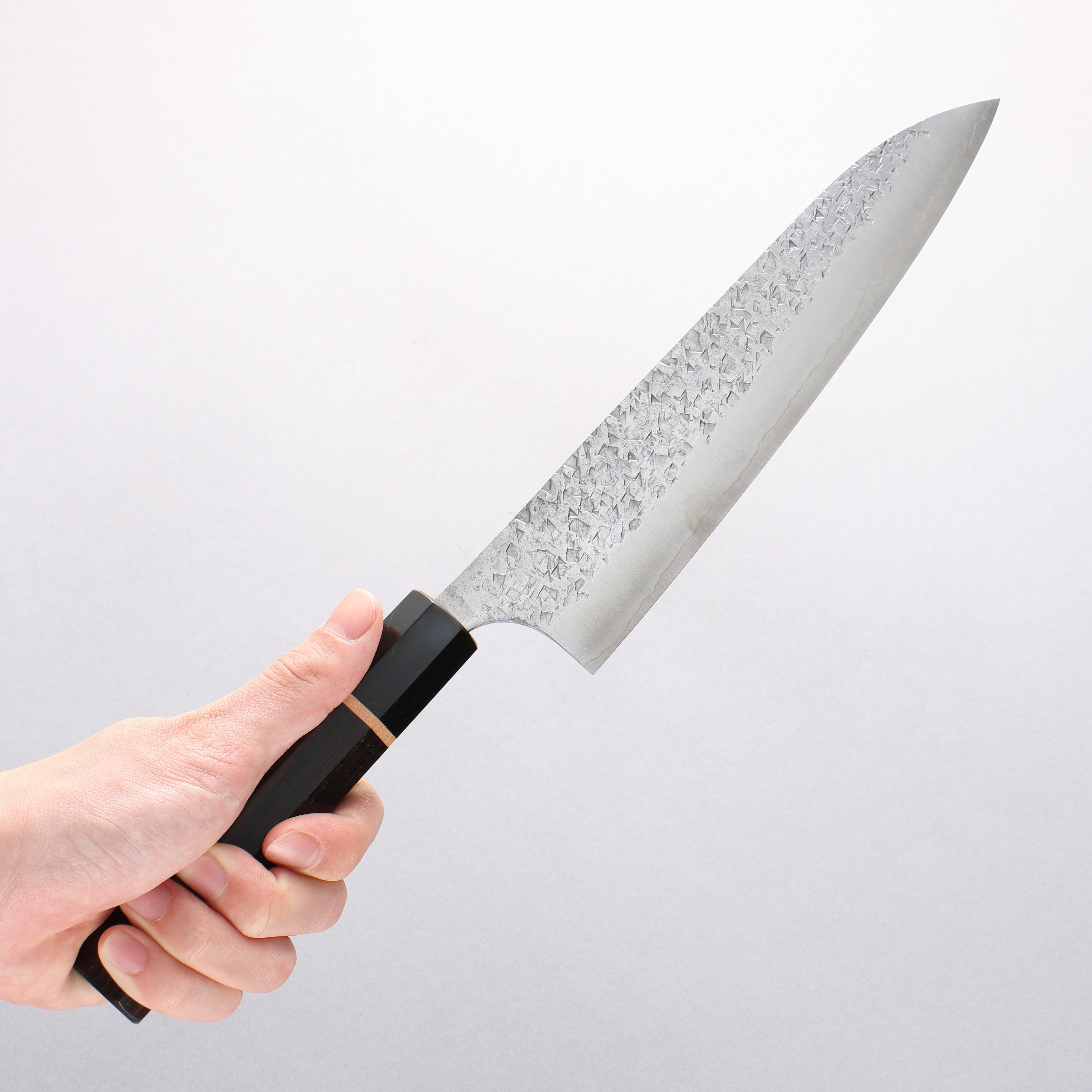 Yu Kurosaki Shizuku SG2 Hammered Gyuto 210mm Ebony Wood (ferrule: Black Water Buffalo Horn) Handle - Seisuke Knife