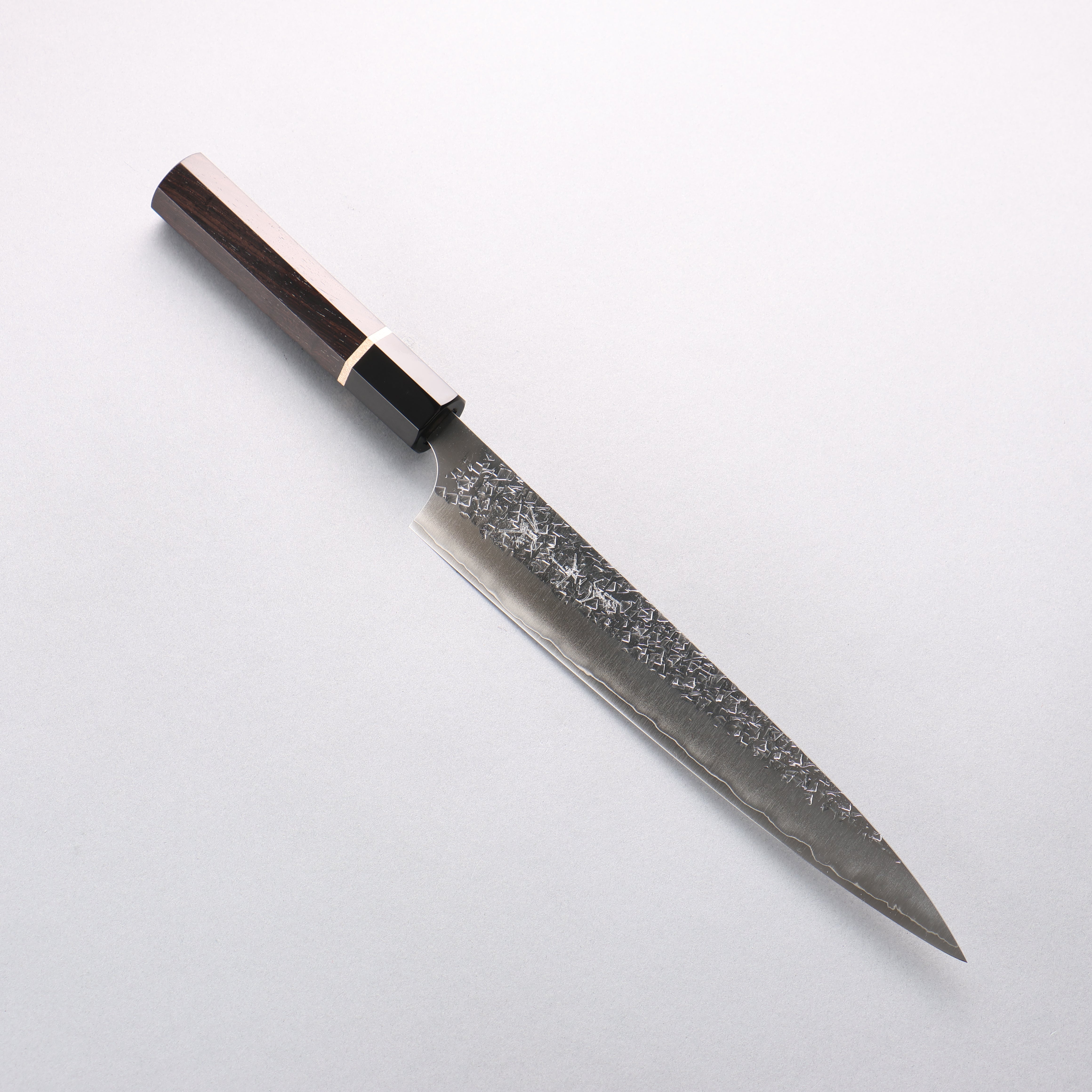 Yu Kurosaki Shizuku SG2 Hammered Sujihiki 240mm Ebony Wood (ferrule: Black Water Buffalo Horn) Handle - Seisuke Knife