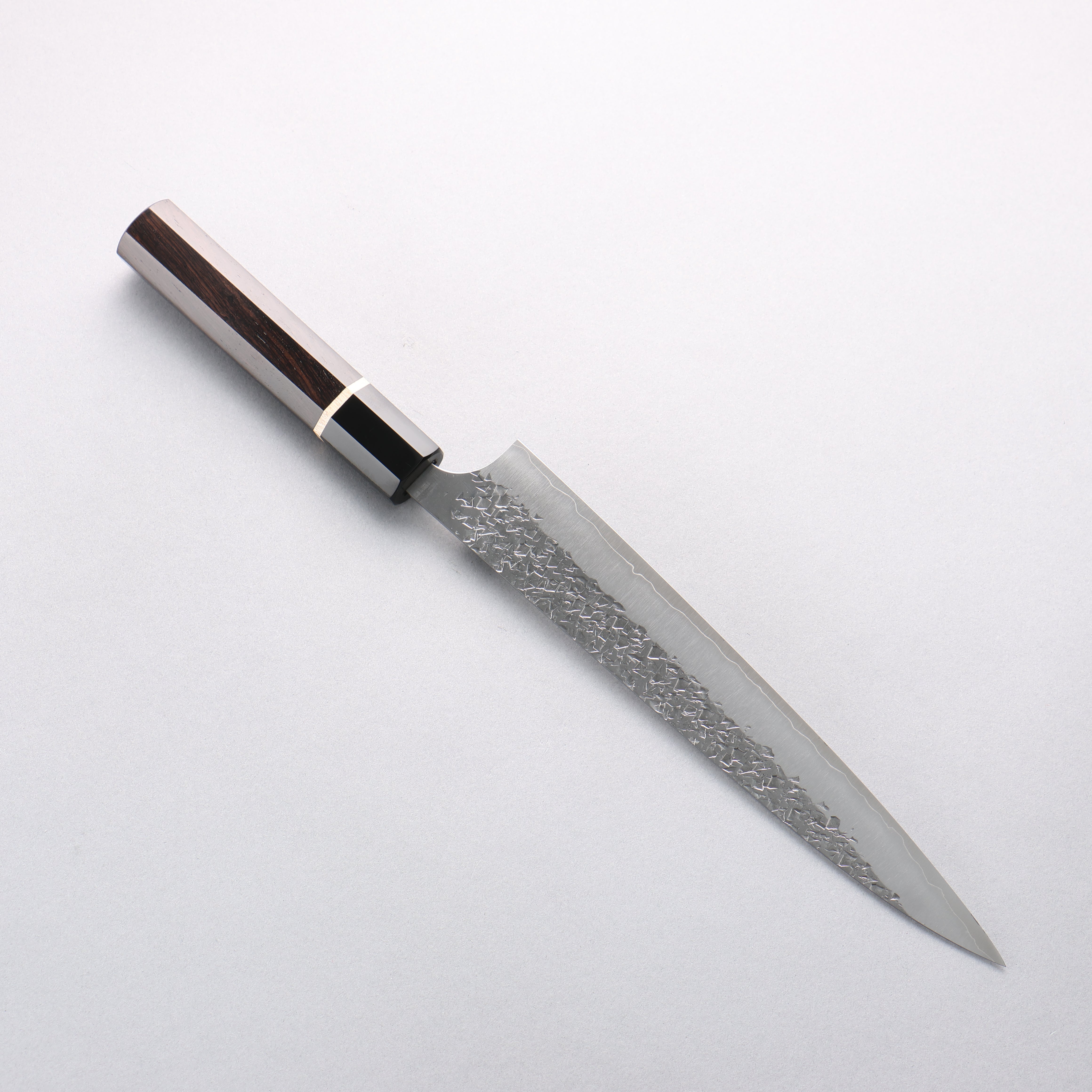 Yu Kurosaki Shizuku SG2 Hammered Sujihiki 240mm Ebony Wood (ferrule: Black Water Buffalo Horn) Handle - Seisuke Knife
