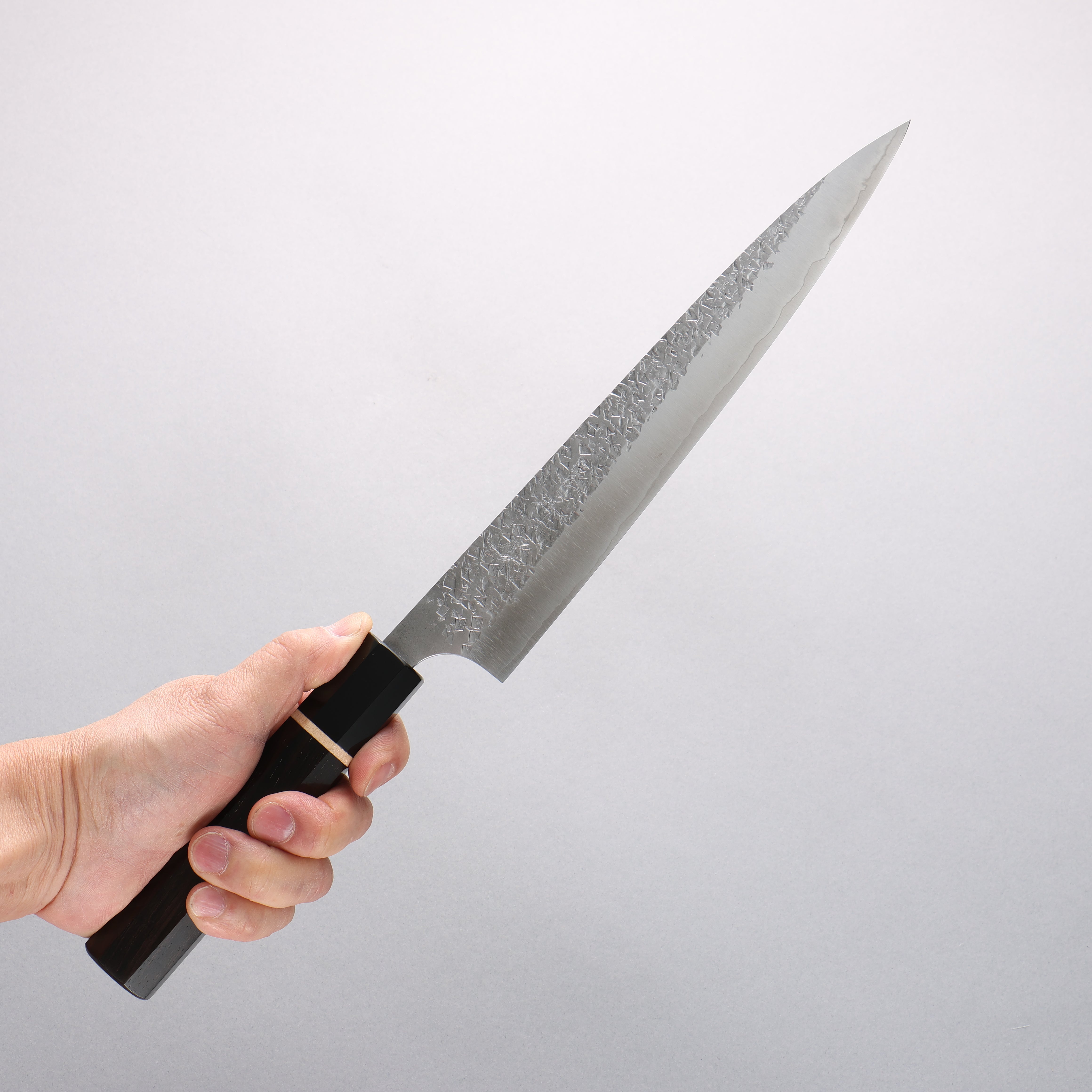 Yu Kurosaki Shizuku SG2 Hammered Sujihiki 240mm Ebony Wood (ferrule: Black Water Buffalo Horn) Handle - Seisuke Knife
