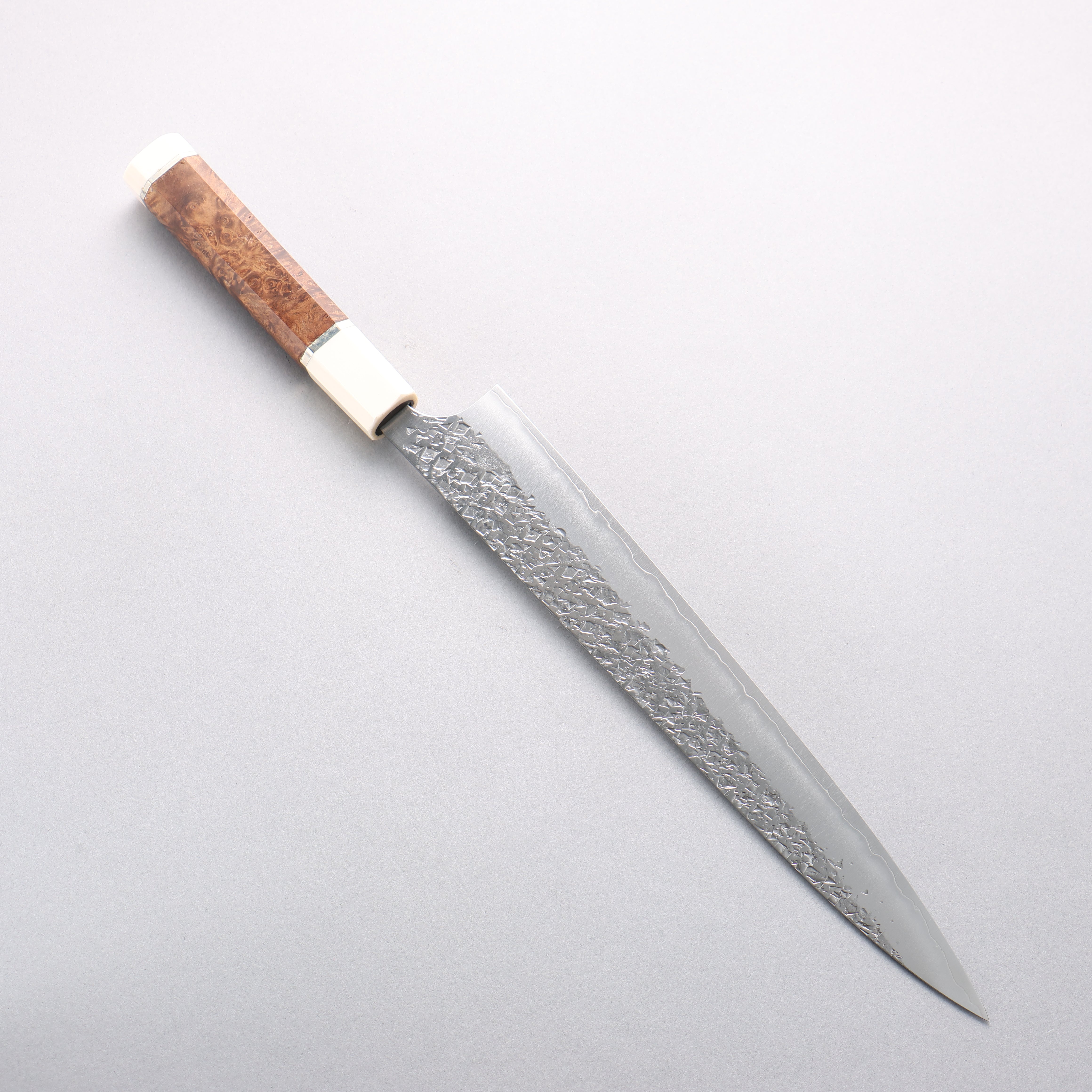 Yu Kurosaki Shizuku SG2 Hammered Sujihiki 270mm Chinese Quince (White Ferrule and End Cap) Handle - Seisuke Knife