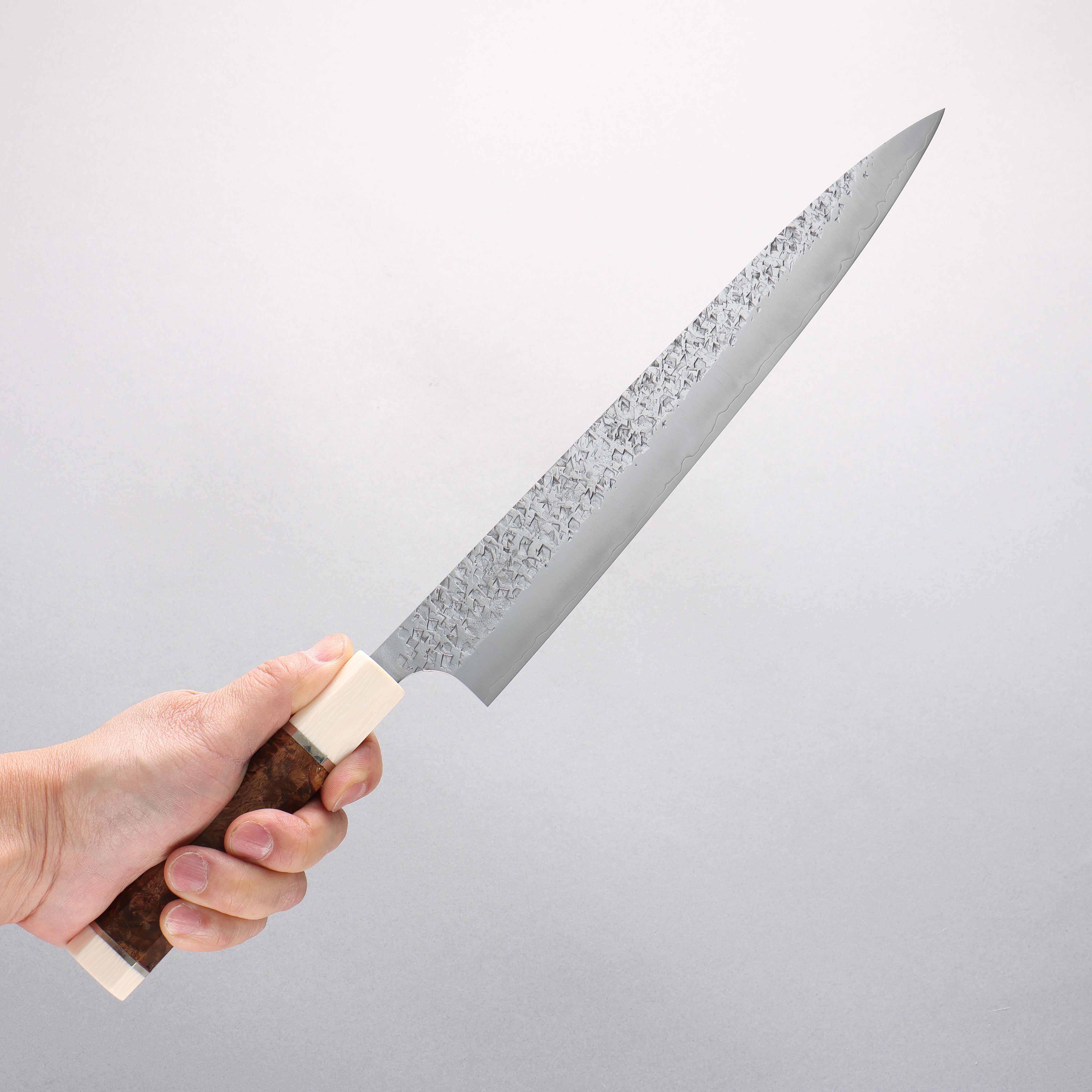Yu Kurosaki Shizuku SG2 Hammered Sujihiki 270mm Chinese Quince (White Ferrule and End Cap) Handle - Seisuke Knife