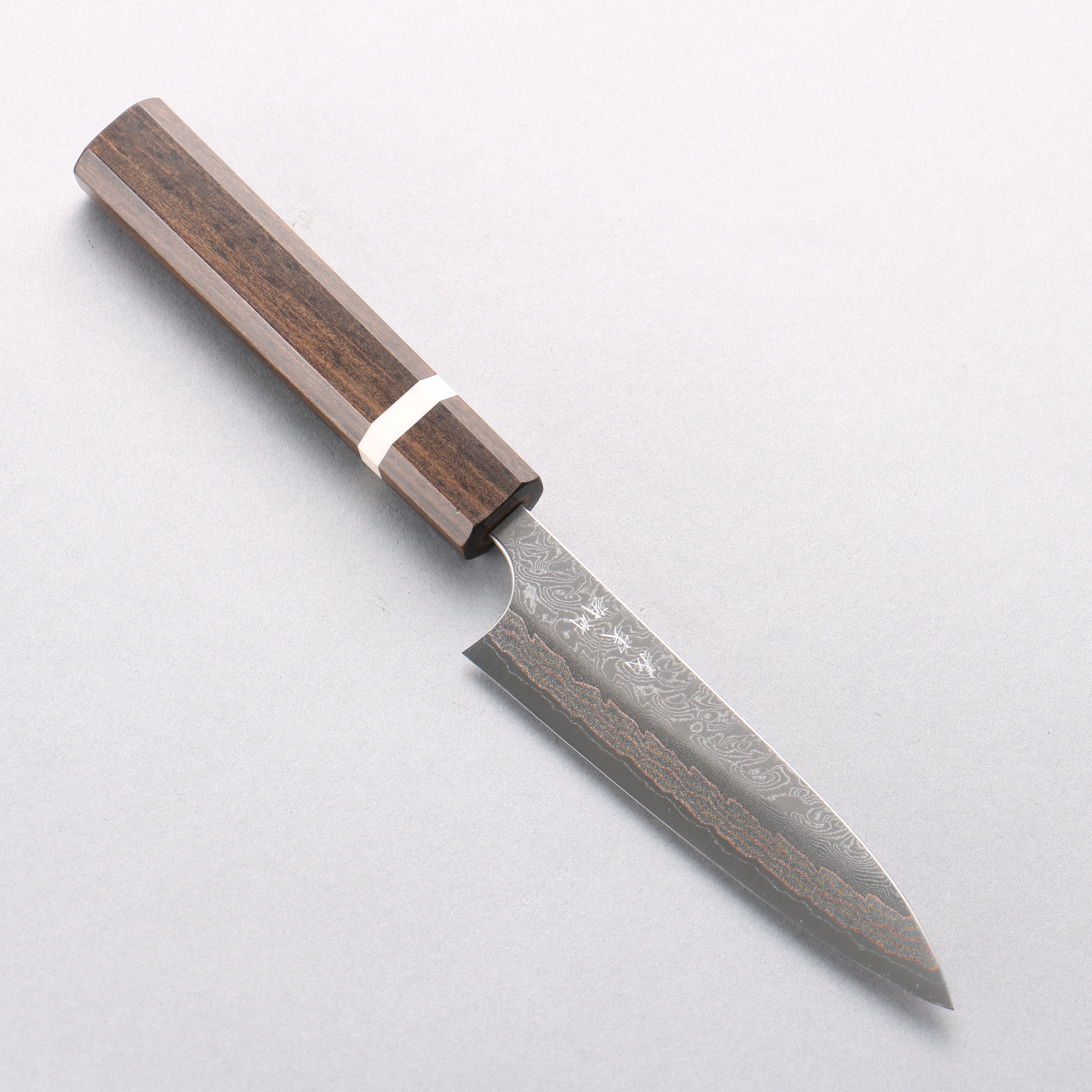Yoshimi Kato VG10w Colored Damascus Petty-Utility 120mm Sandalwood with White Ring Handle - Seisuke Knife