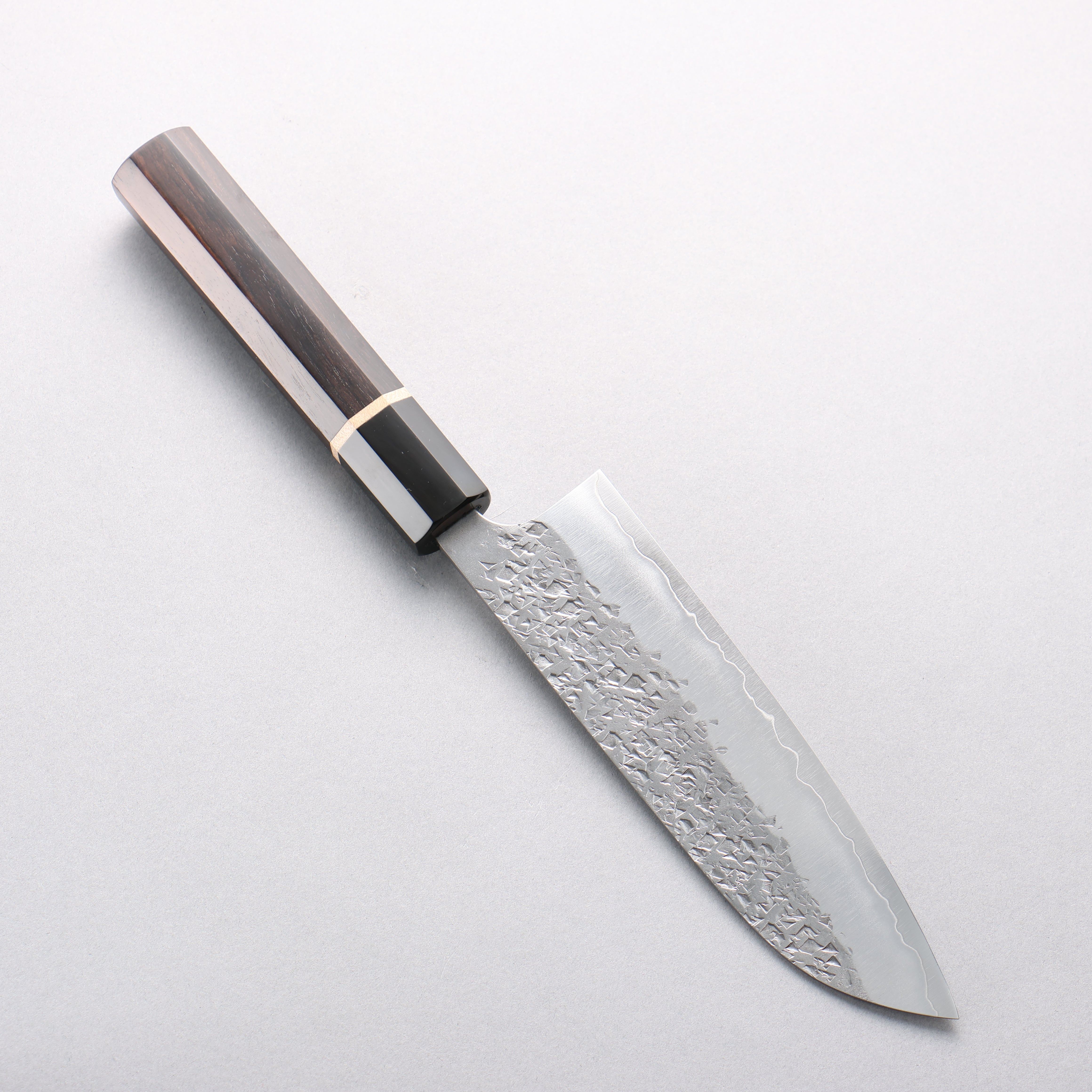 Yu Kurosaki Shizuku SG2 Hammered Santoku 170mm Ebony Wood (ferrule: Black Water Buffalo Horn) Handle - Seisuke Knife