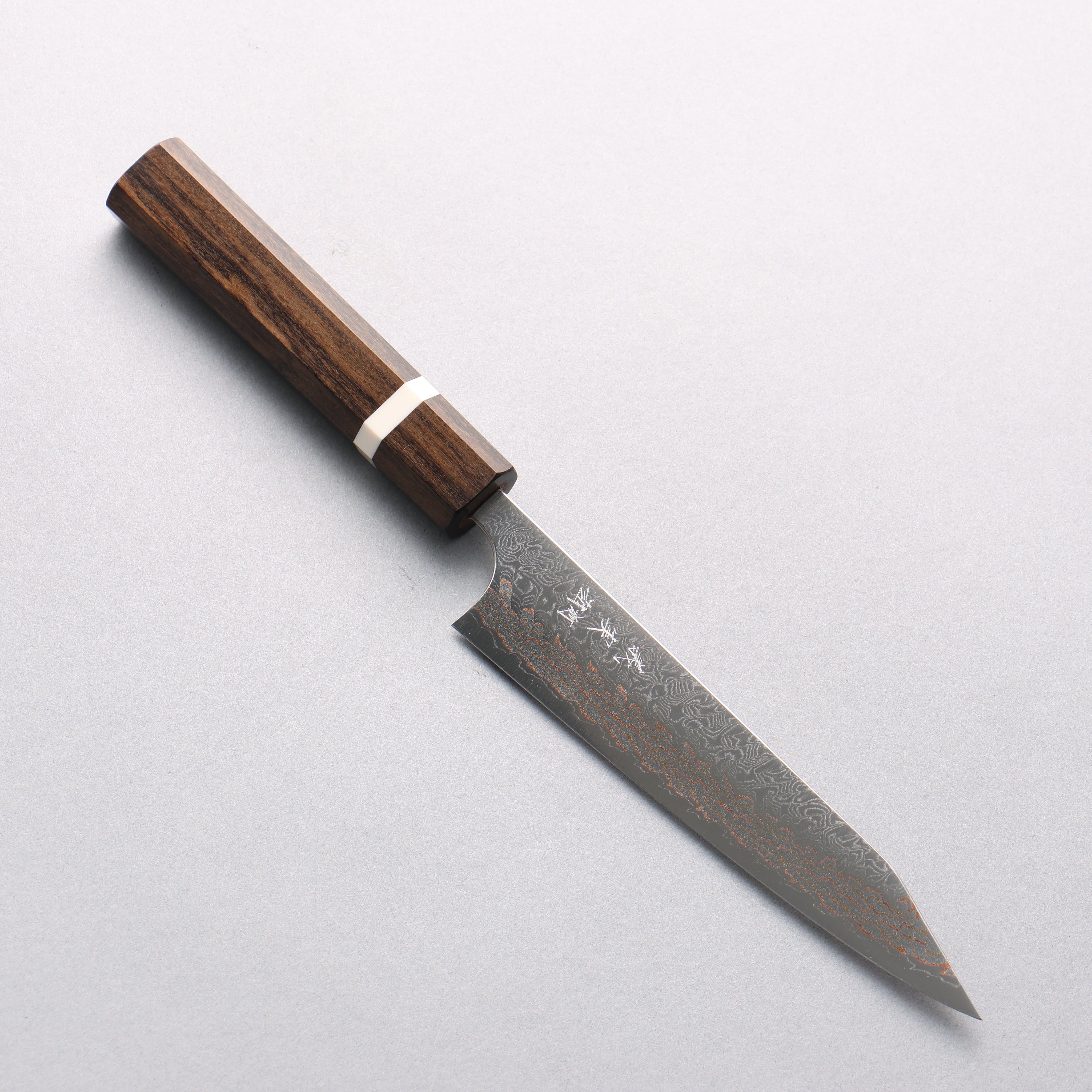 Yoshimi Kato VG10w Colored Damascus Kiritsuke Petty-Utility 150mm Sandalwood with White Ring Handle - Seisuke Knife