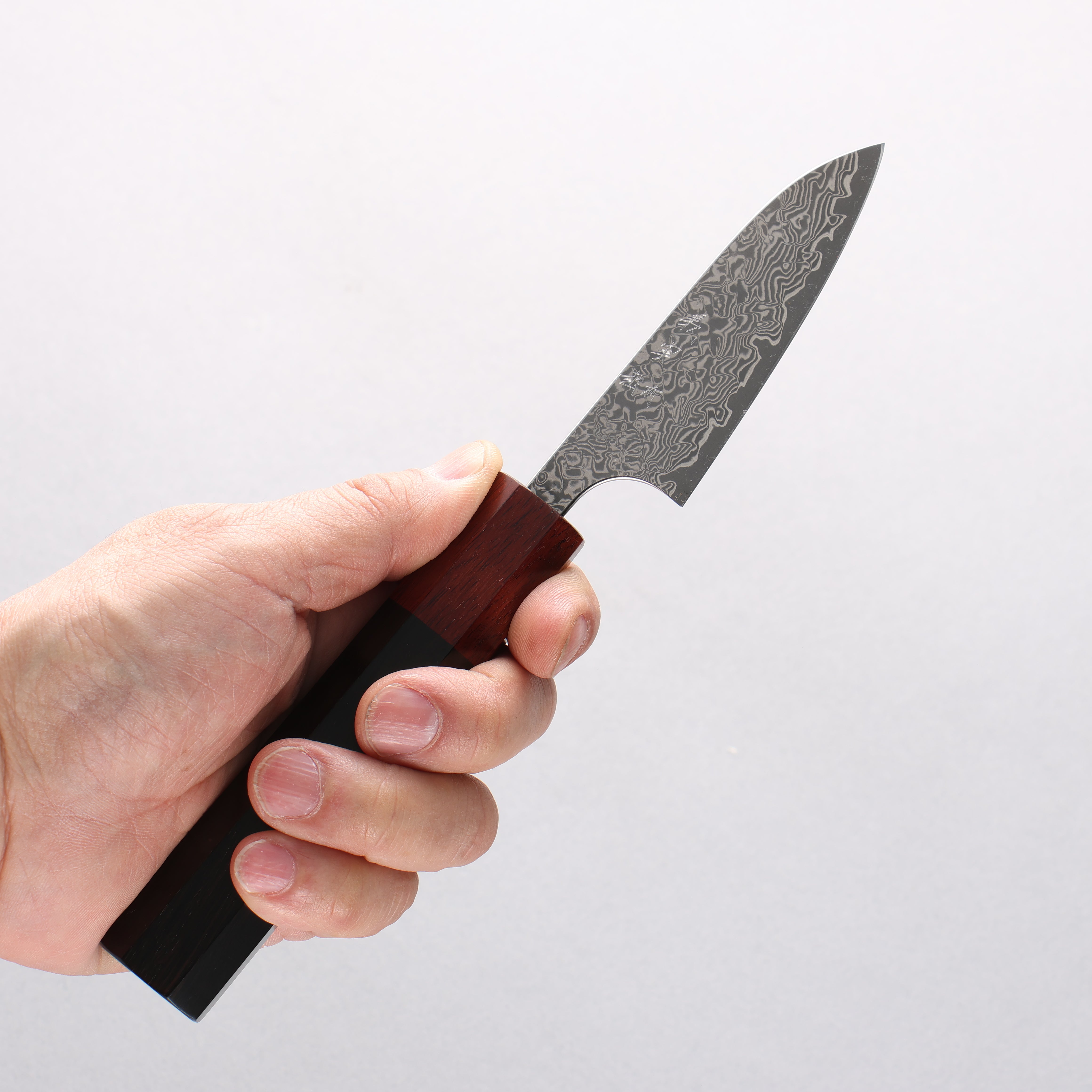 Yoshimi Kato VG10 Black Damascus Paring 75mm Ebony Wood & Sandalwood Handle - Seisuke Knife