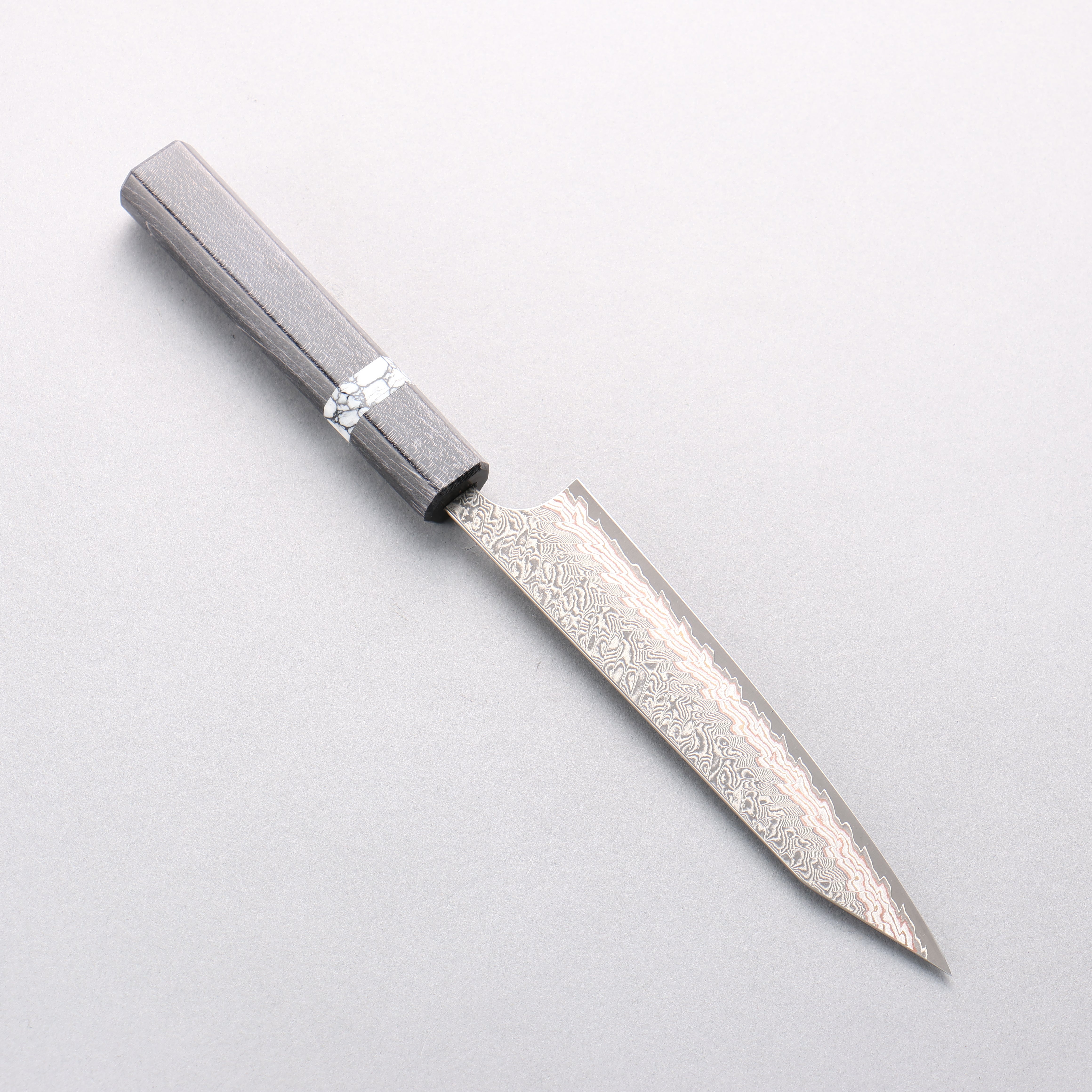 Yoshimi Kato VG10w Colored Damascus Kiritsuke Petty-Utility 150mm Black Stabilized Wood (White Turquoise Ring) Handle - Seisuke Knife