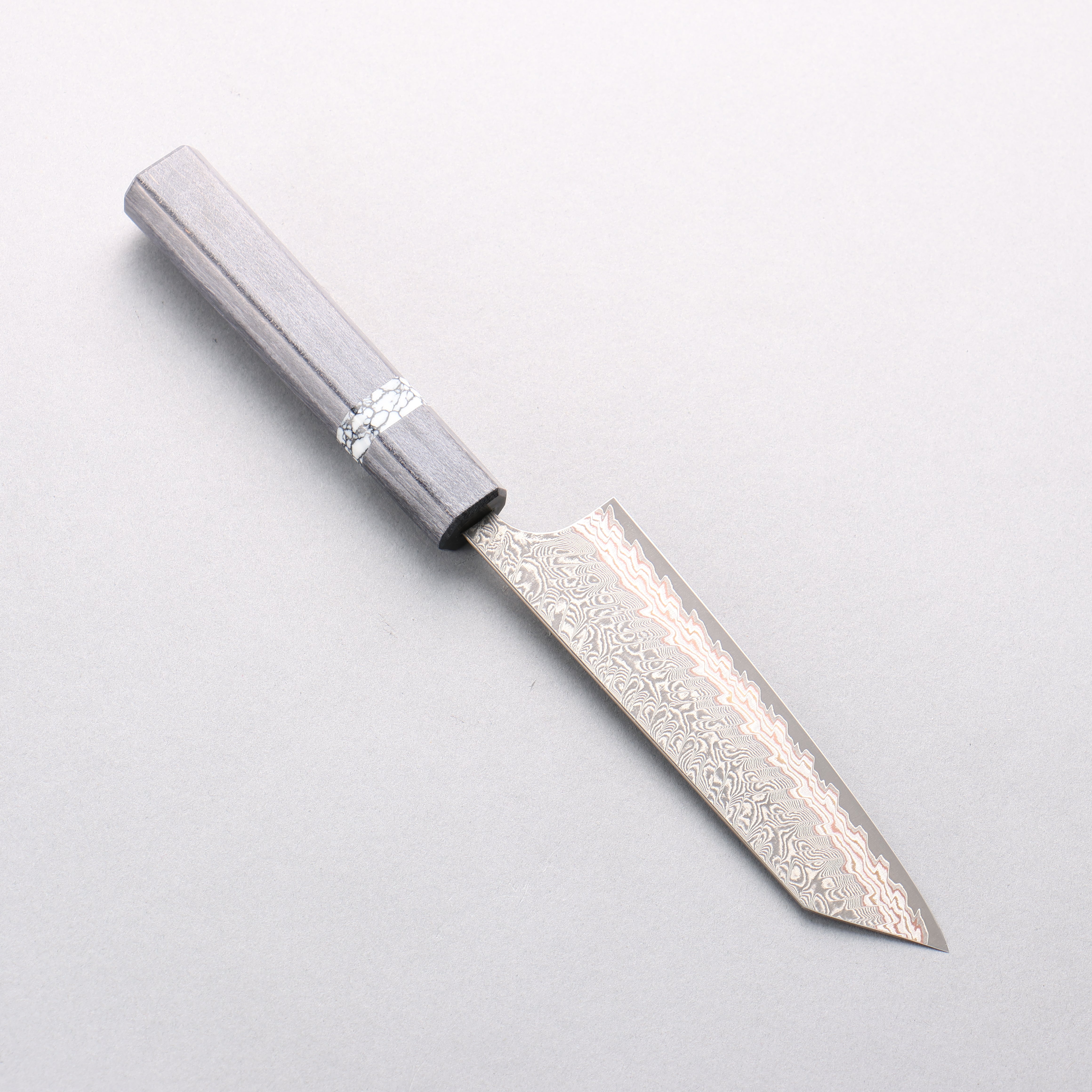 Yoshimi Kato VG10w Colored Damascus Small Bunka 130mm Black Stabilized Wood (White Turquoise Ring) Handle - Seisuke Knife