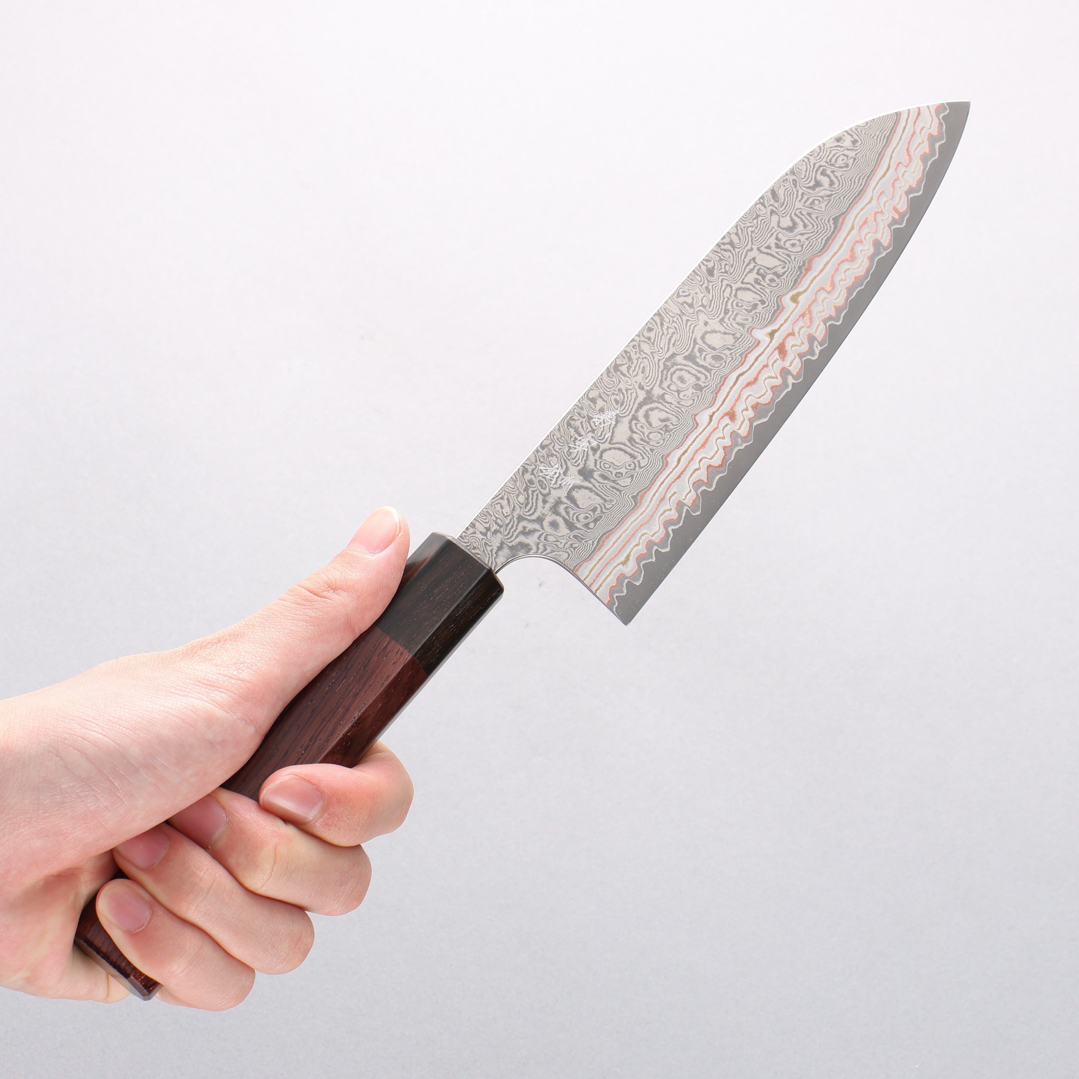 Yoshimi Kato VG10w Colored Damascus Santoku 170mm Rosewood (Ferrule: Ebony) Handle - Seisuke Knife