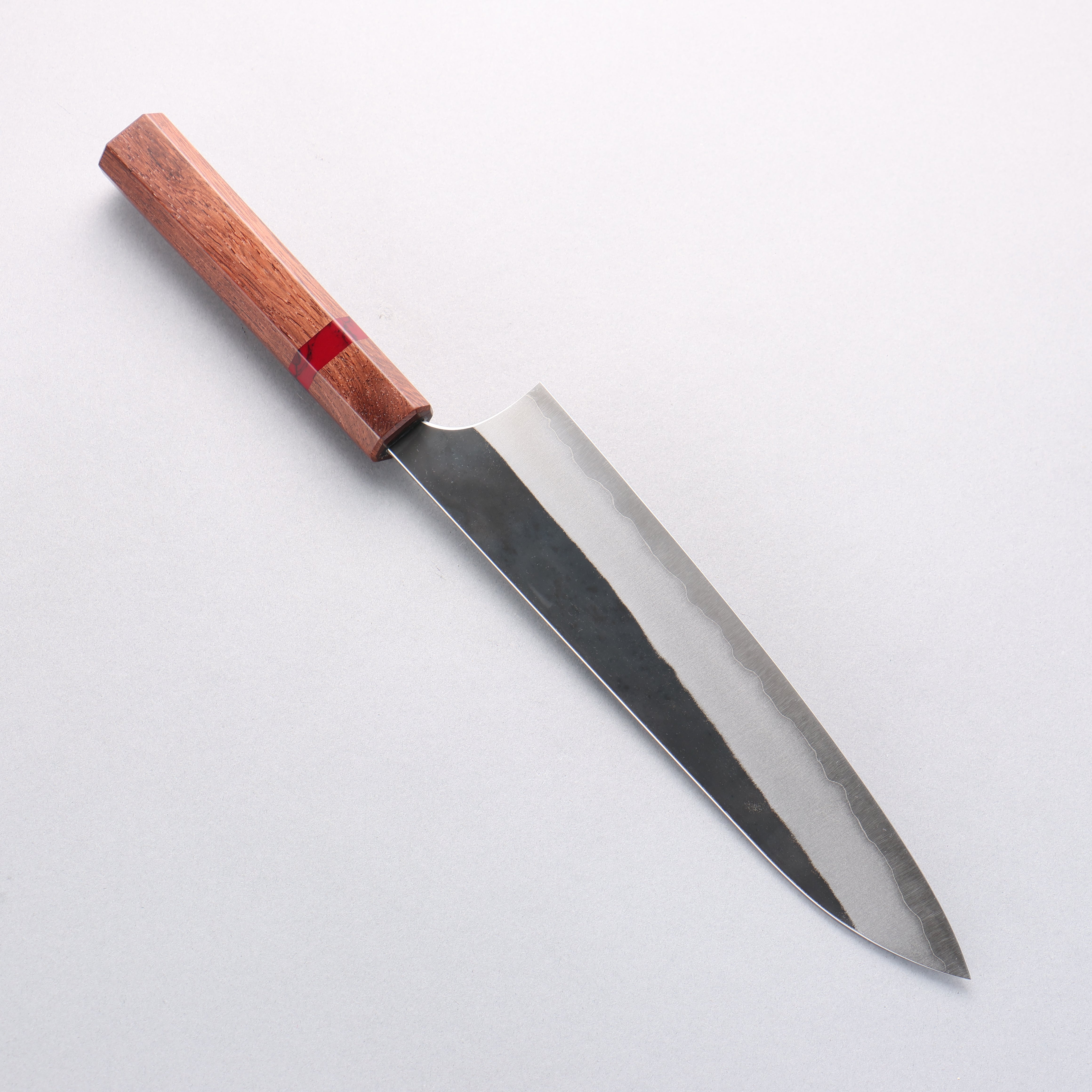 Yoshimi Kato Blue Super Black Finished Gyuto 210mm Rosewood (Red Turquoise Ring) Handle - Seisuke Knife
