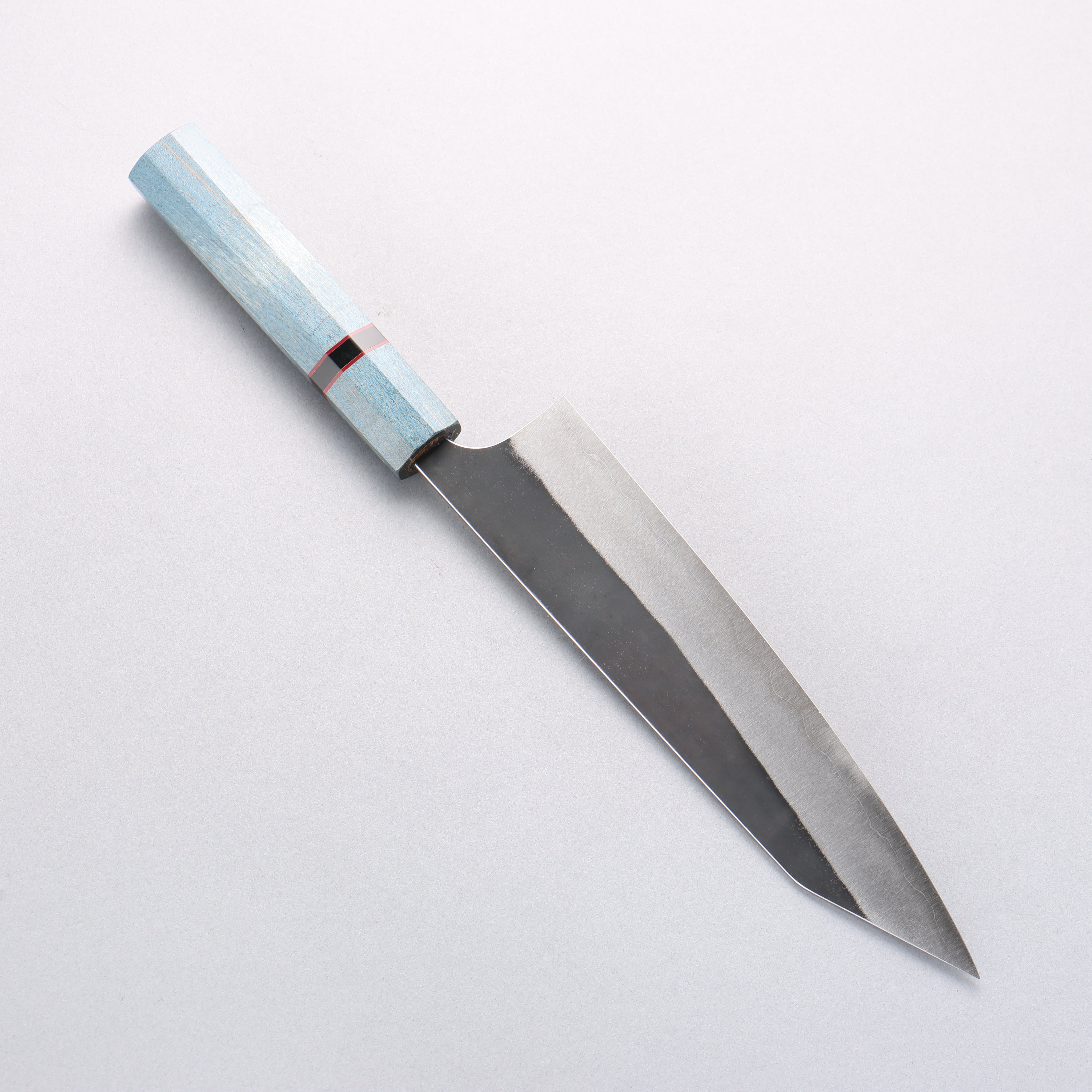 Yoshimi Kato Blue Super Black Finished Kiritsuke Gyuto 210mm Blue Stabilized Wood (With Black Ring) Handle - Seisuke Knife