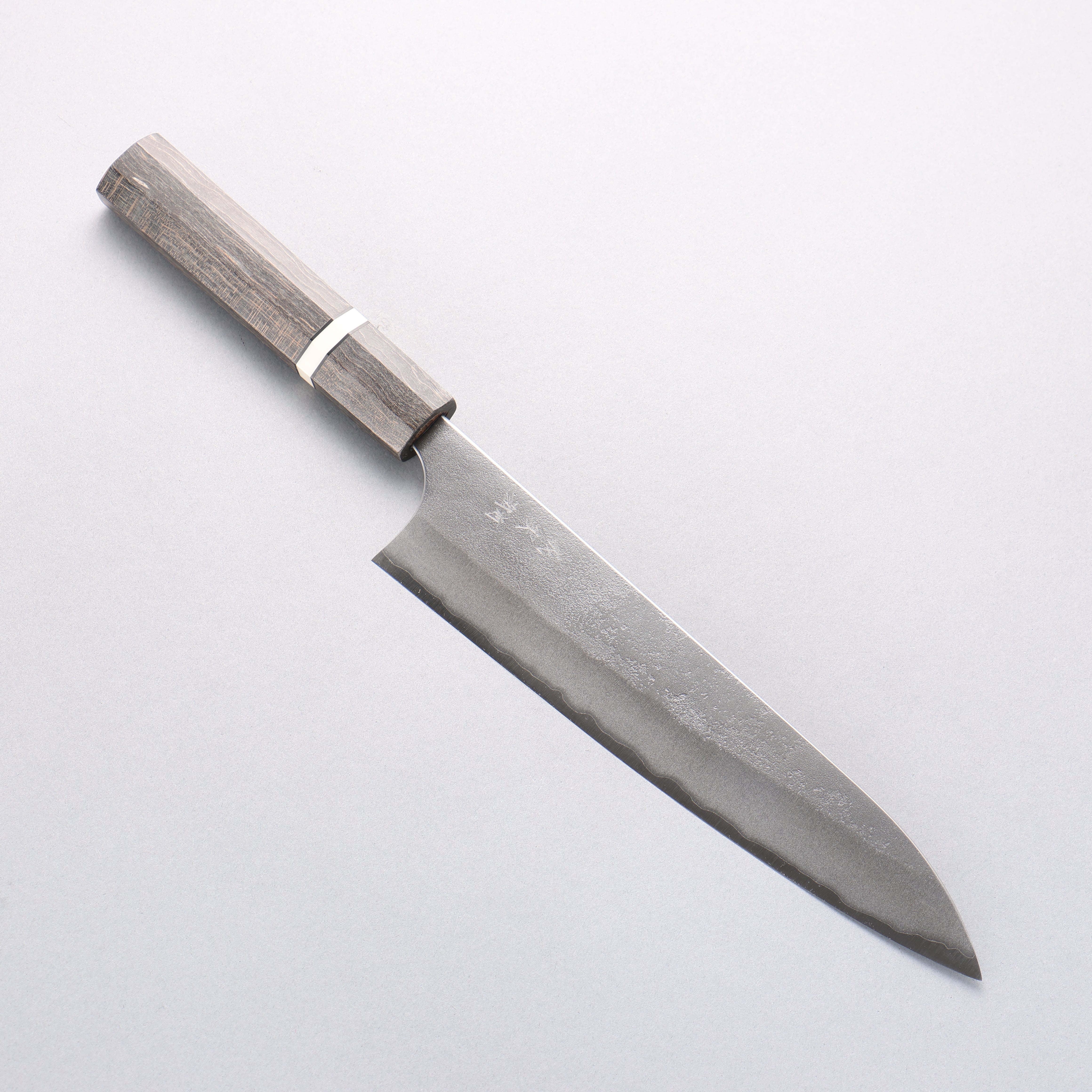 Yoshimi Kato Blue Super Nashiji Gyuto 210mm Gray Stabilized Wood (White Ring) Handle - Seisuke Knife