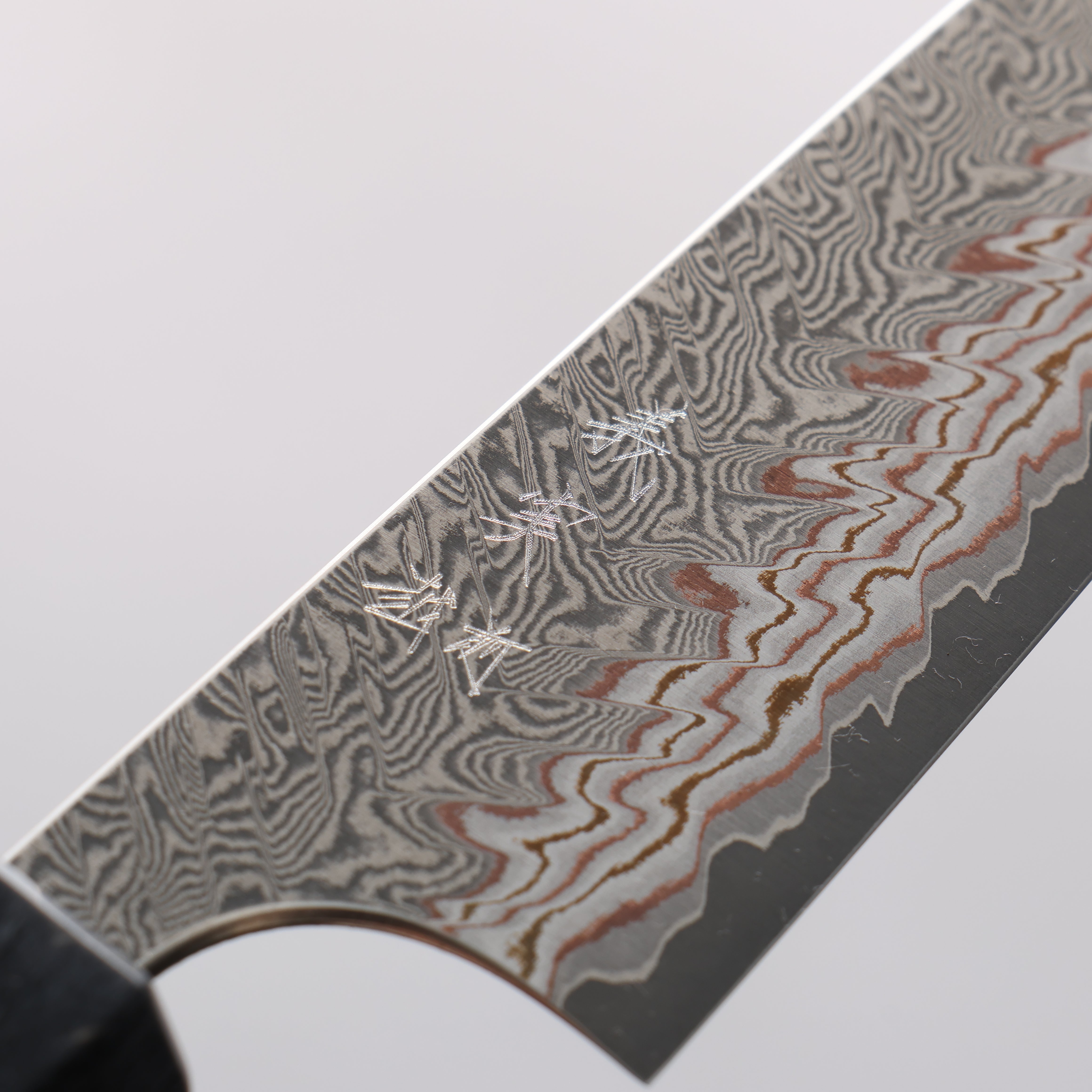 Yoshimi Kato VG10w Colored Damascus Petty-Utility 120mm Gray Stabilized Wood (White Turquoise Ring) Handle - Seisuke Knife